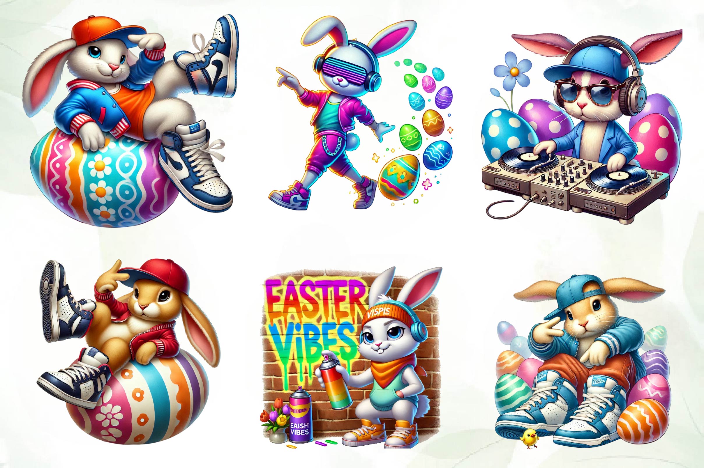 Hip Hop Bunny Easter Day Clipart Bundle