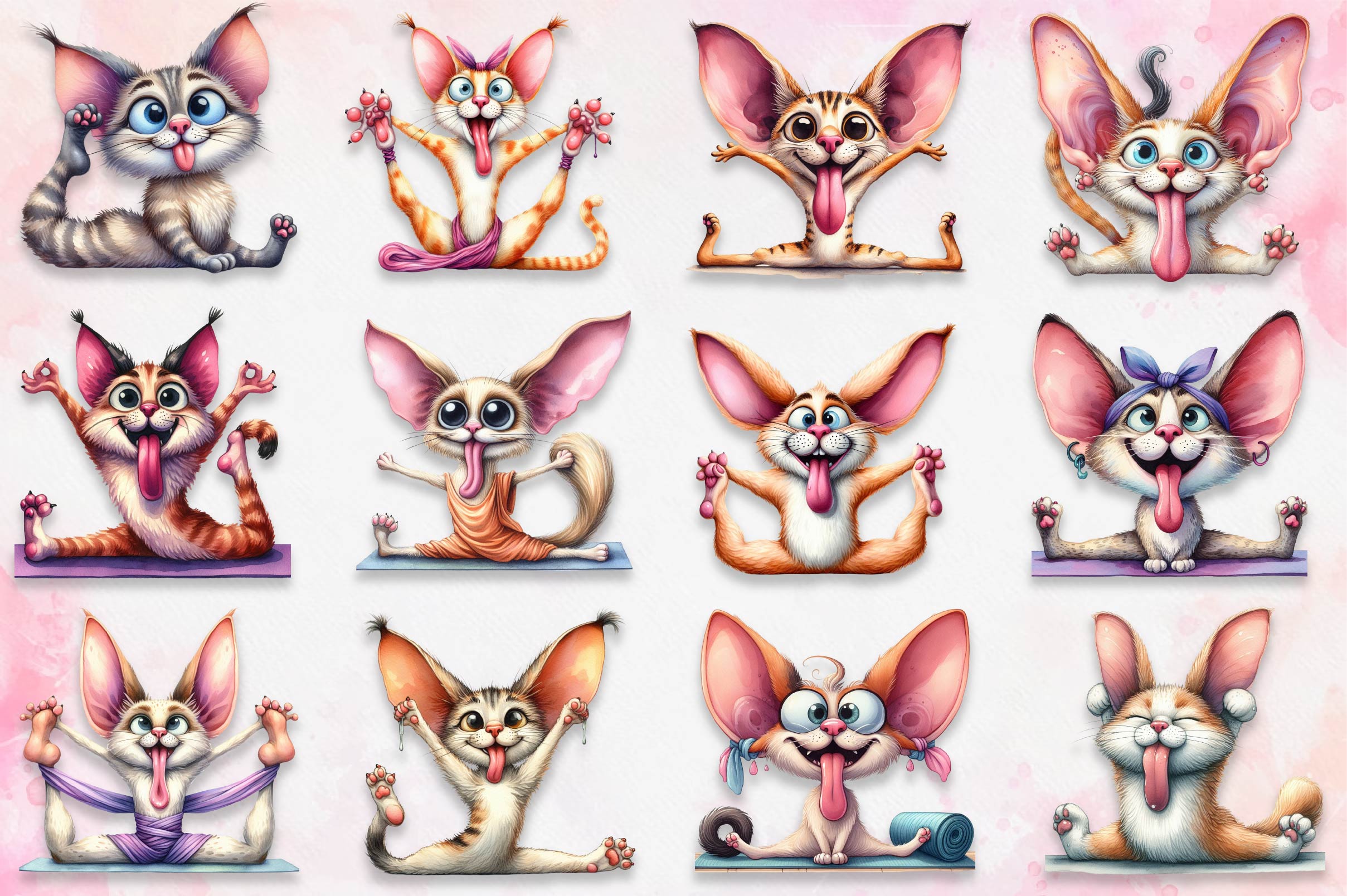 Cute Yoga Cat Clipart Bundle