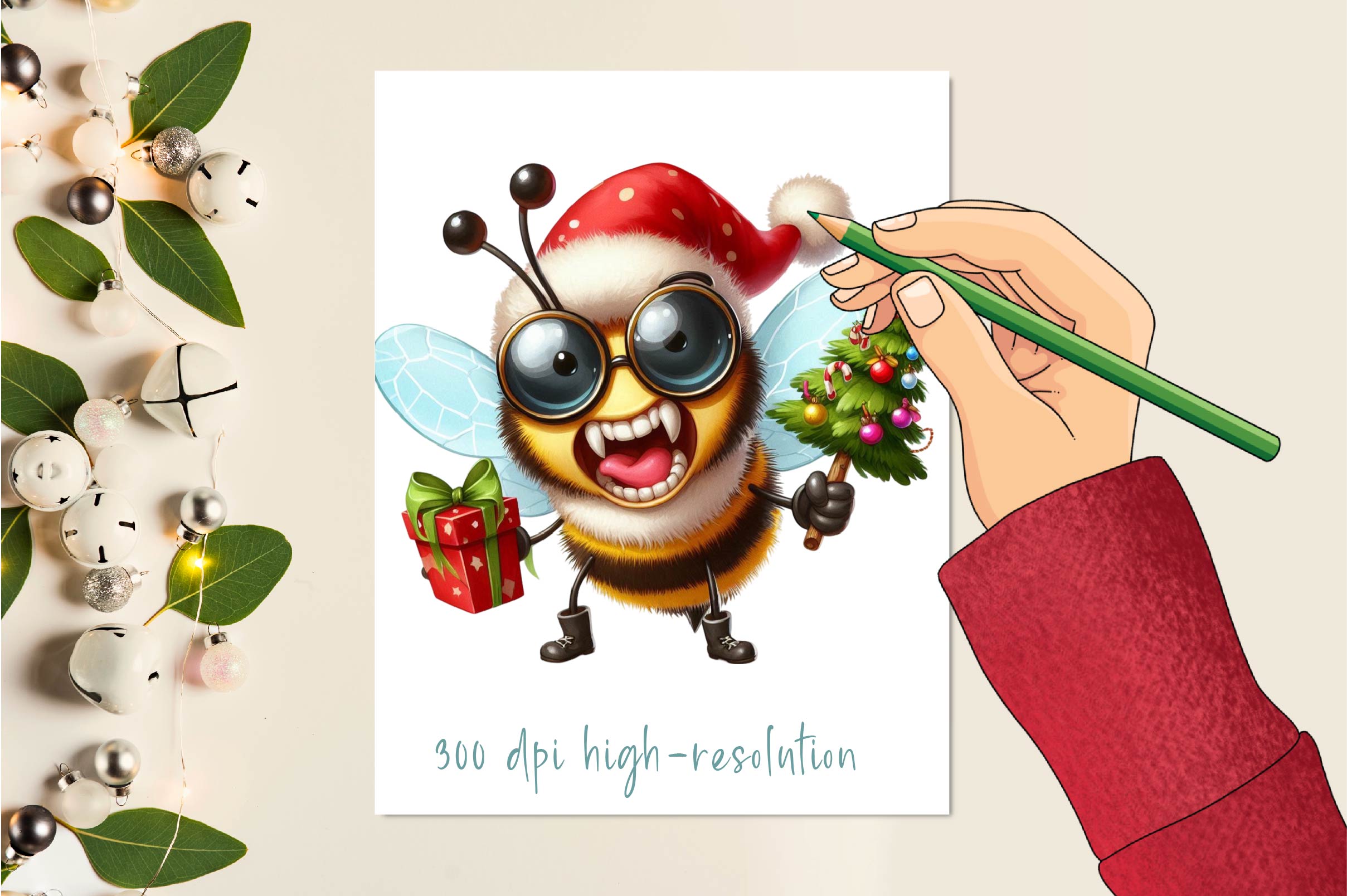 Christmas Funny Bee Clipart Bundle
