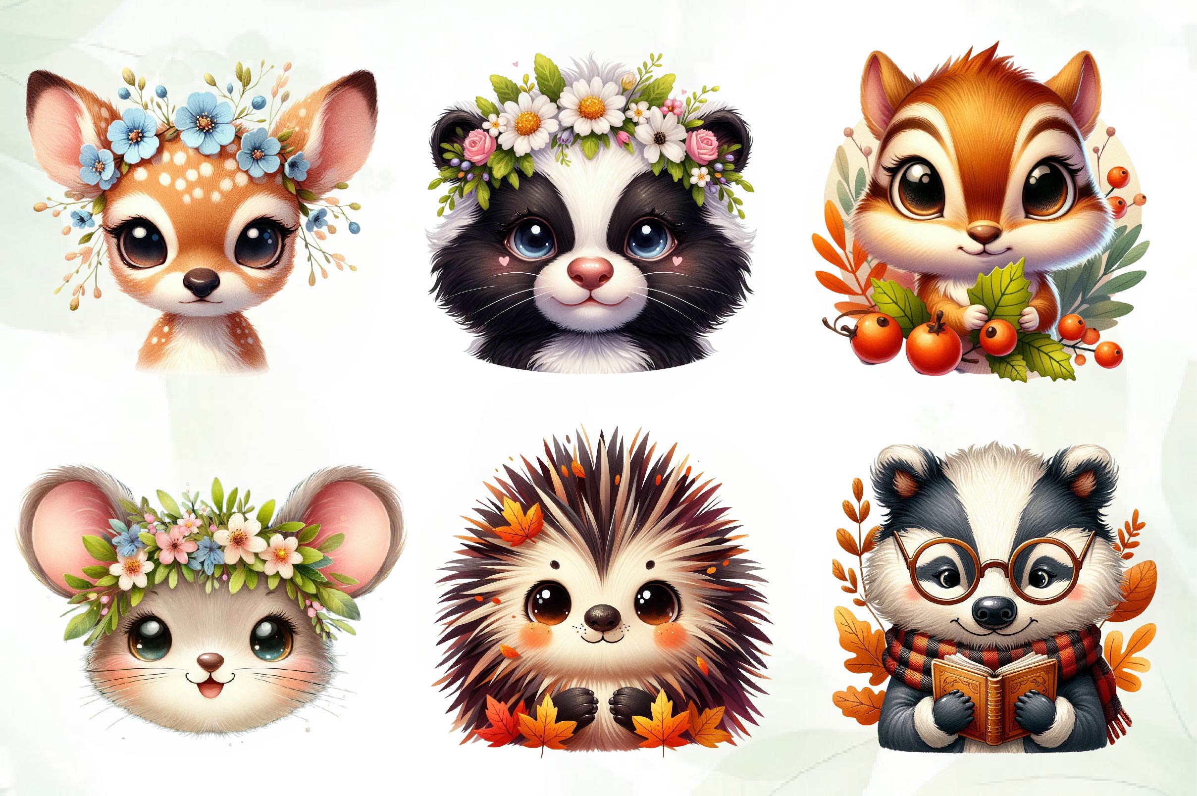 Animals Face Woodland Clipart Bundle