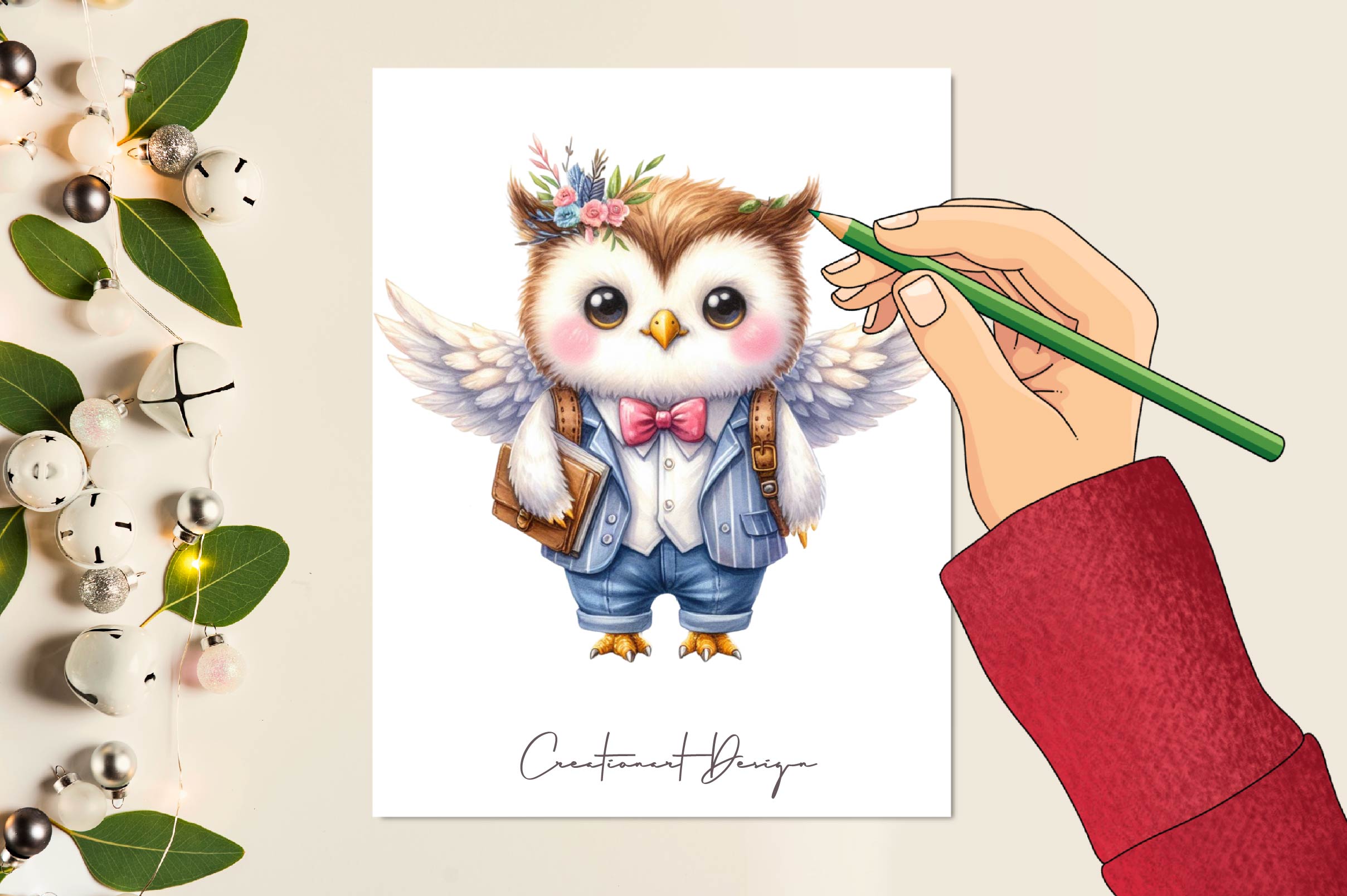 Cute Owl Student Cartoon Clipart Bundle