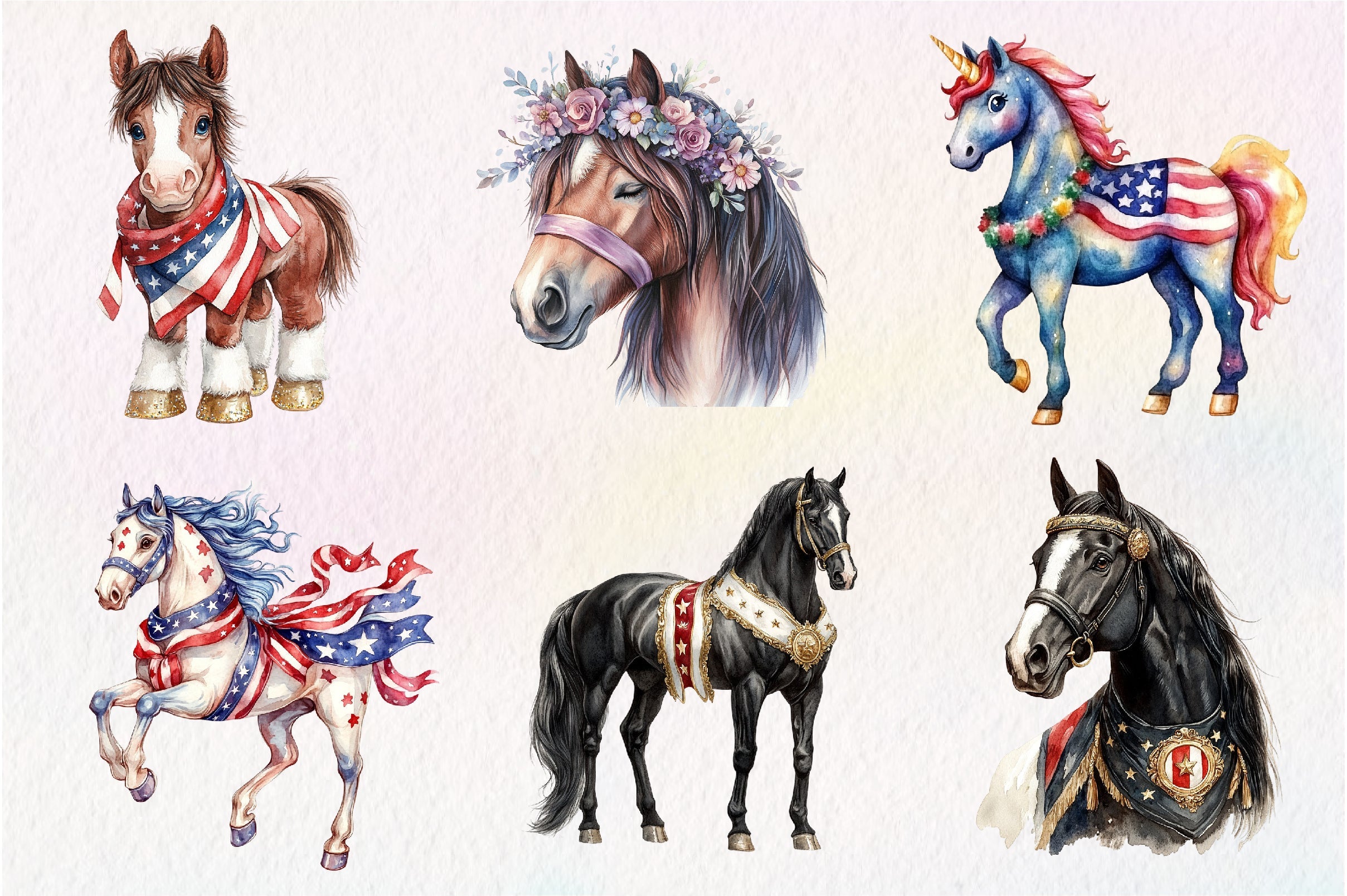 Patriotic 4th Of July Horses Clipart Bundle