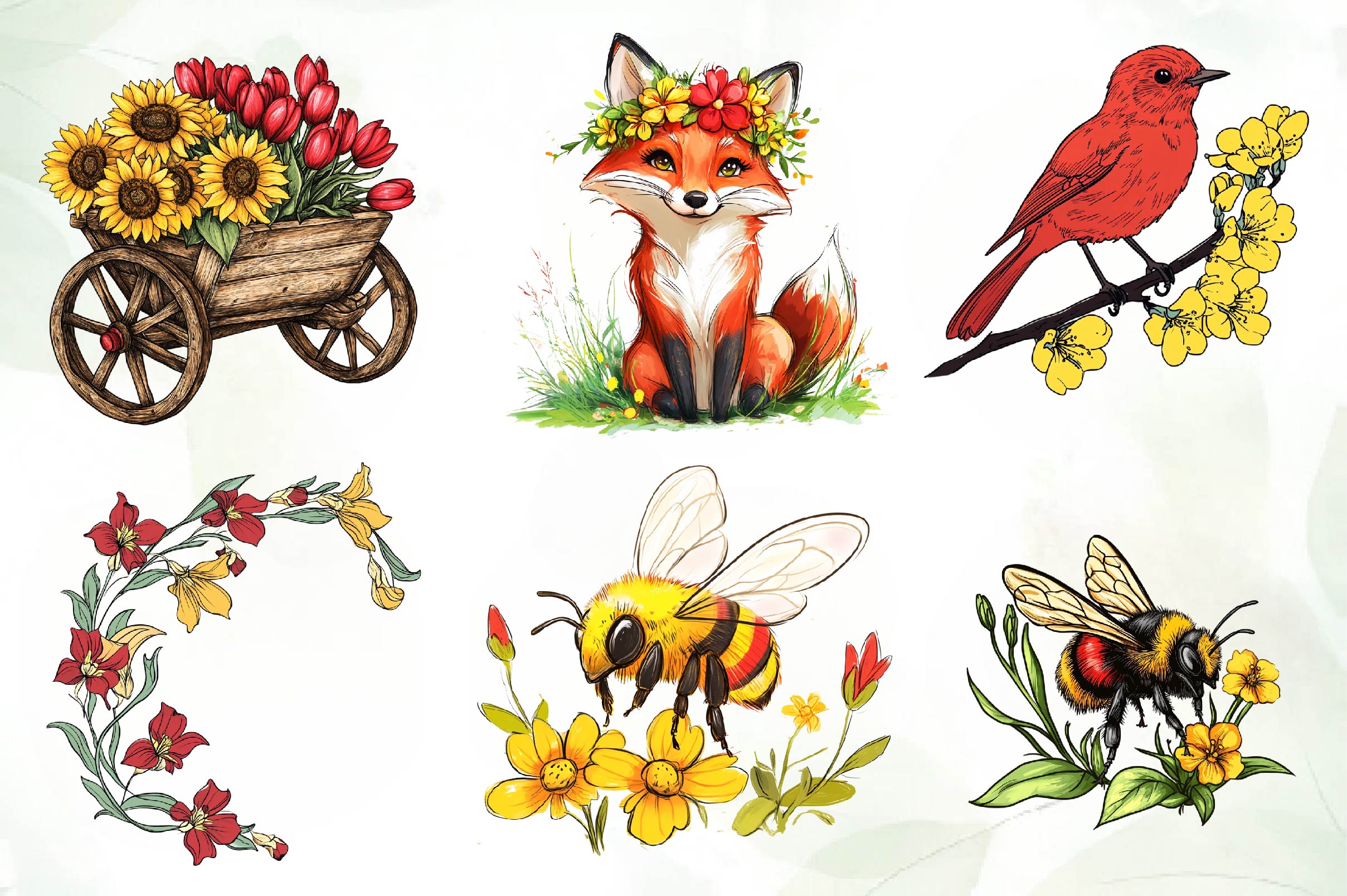 Red & Yellow Spring Clipart Bundle