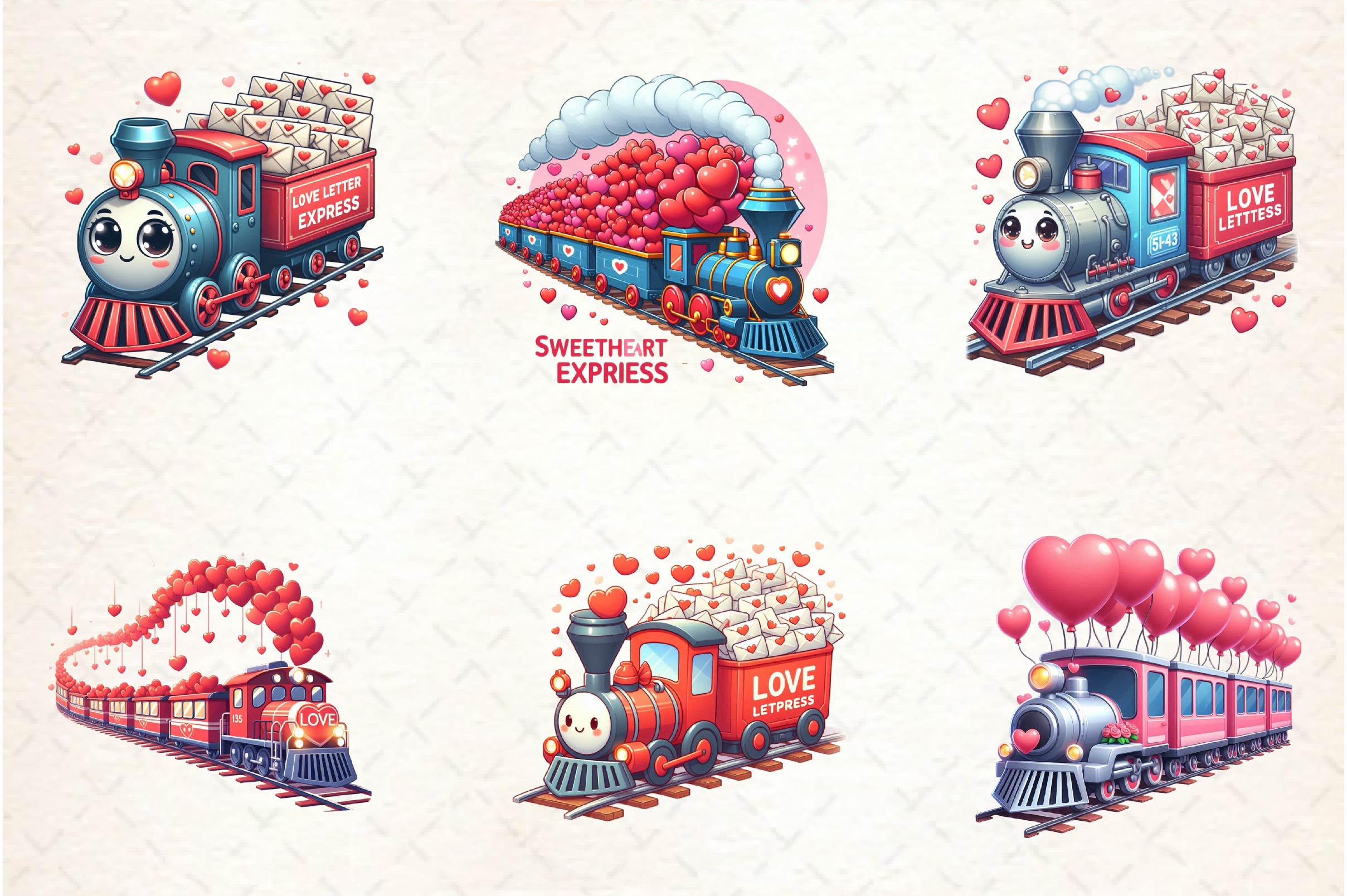 Valentines Day Train Clipart Bundle