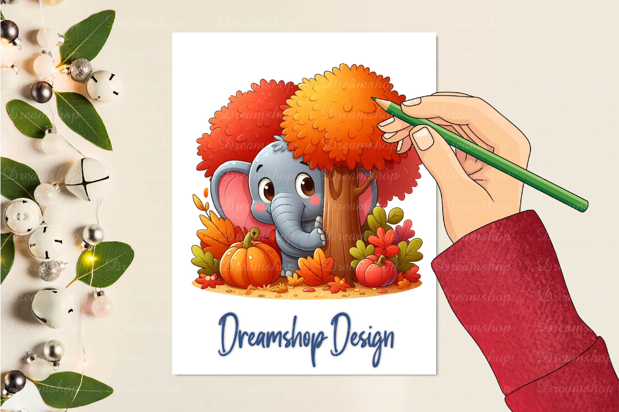 Cute Autumn Elephant Clipart Bundle