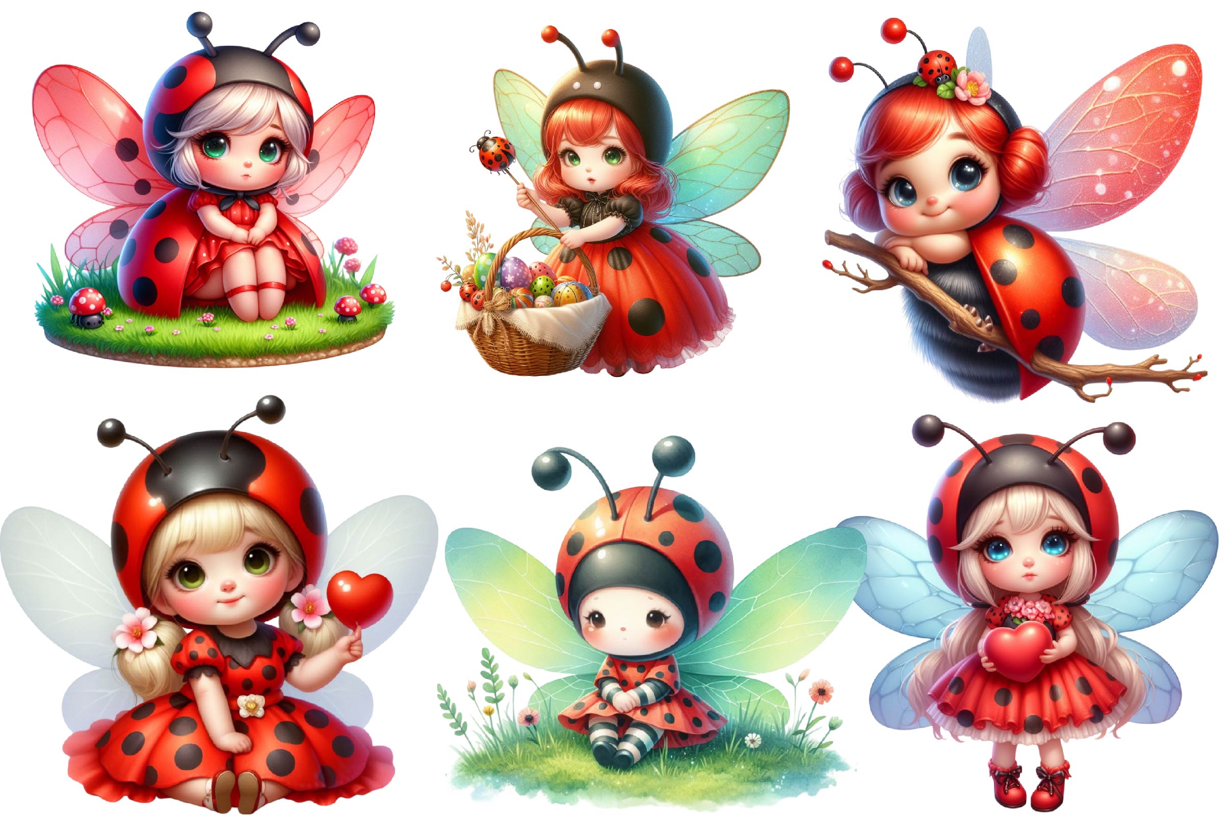 Cute Baby Ladybug Fairy Clipart Bundle