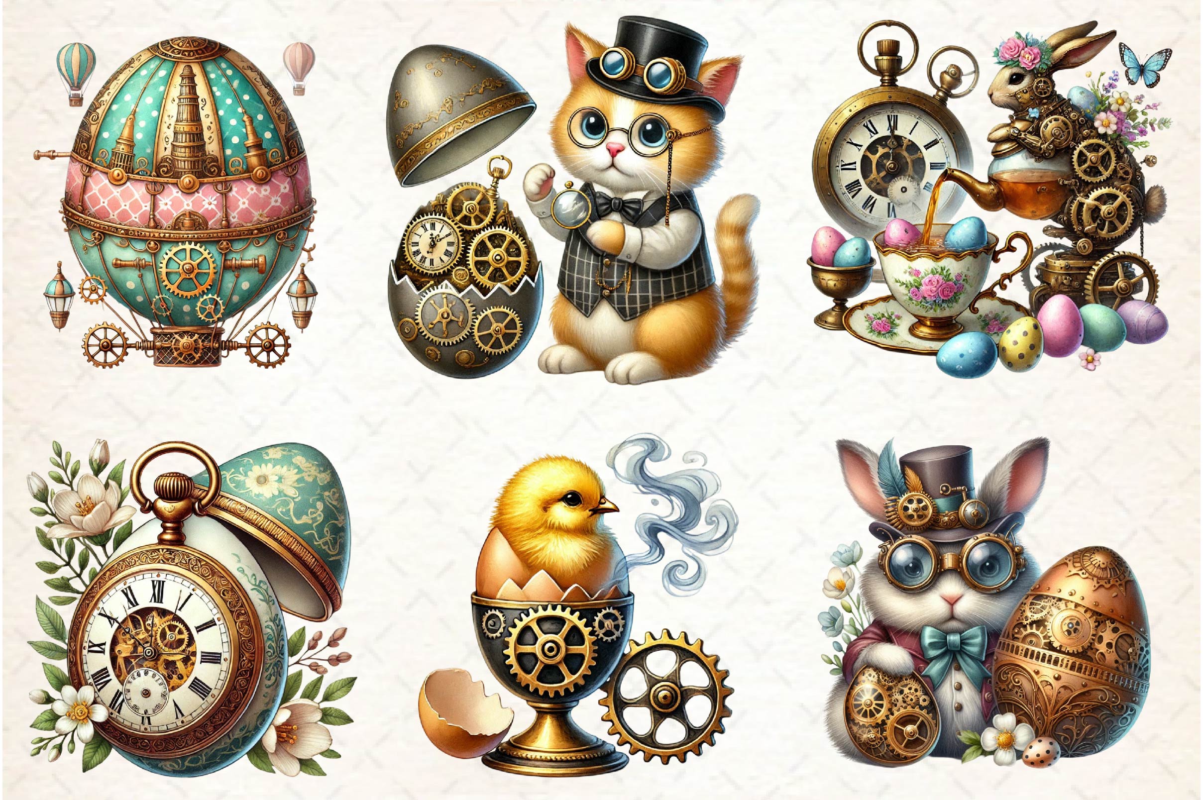 Steampunk Easter Clipart Bundle