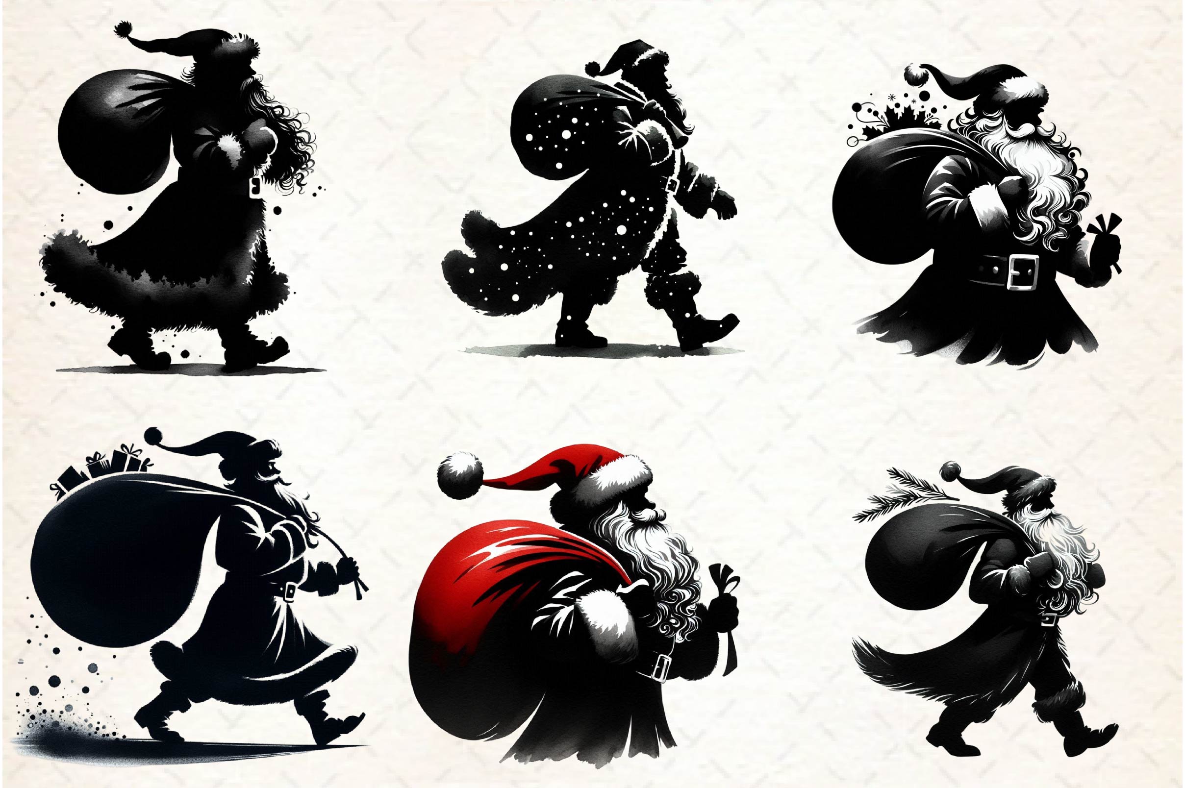 Black And White Santa Clipart Bundle
