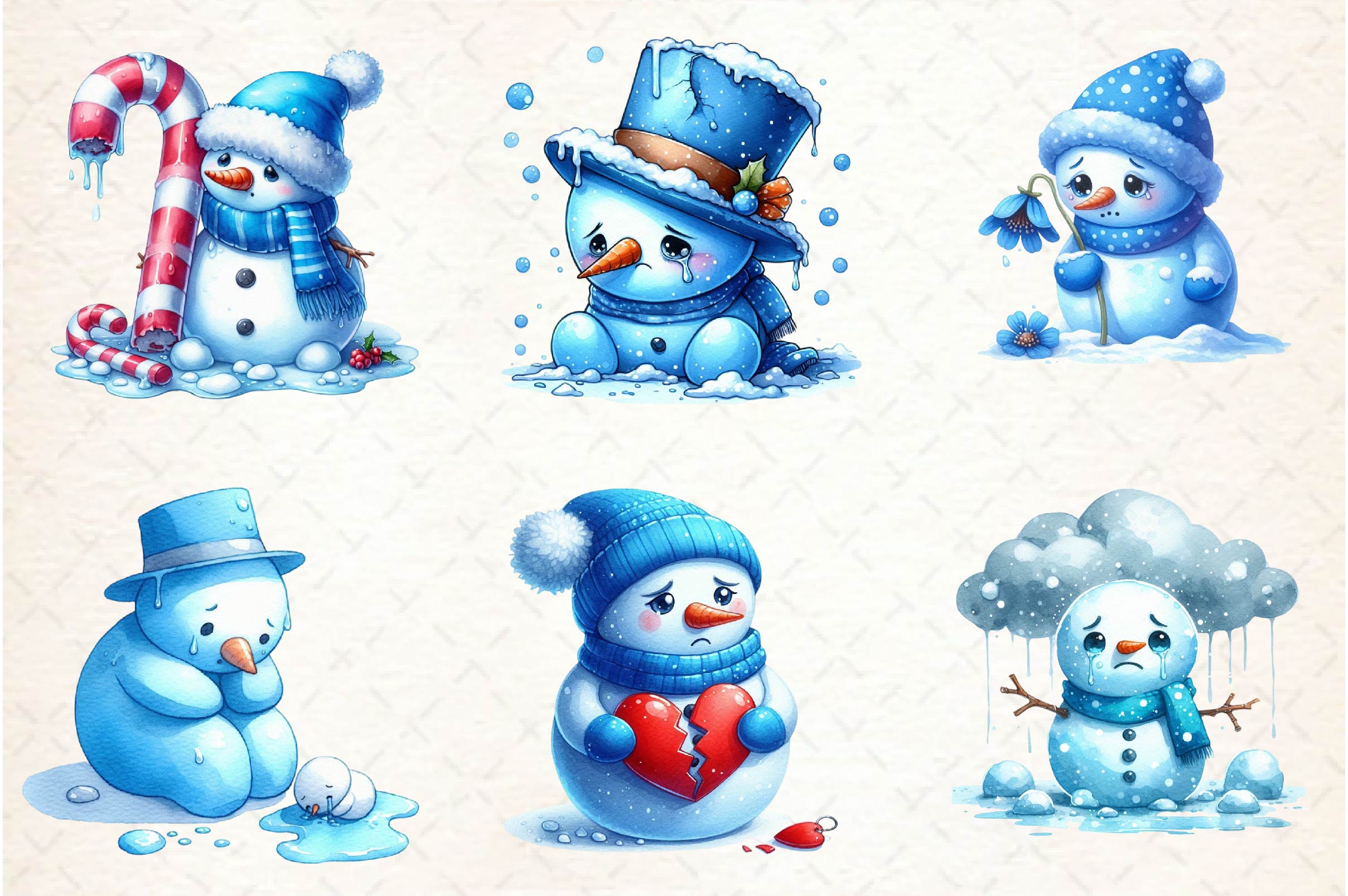 Depression Sad Snowman Clipart Bundle