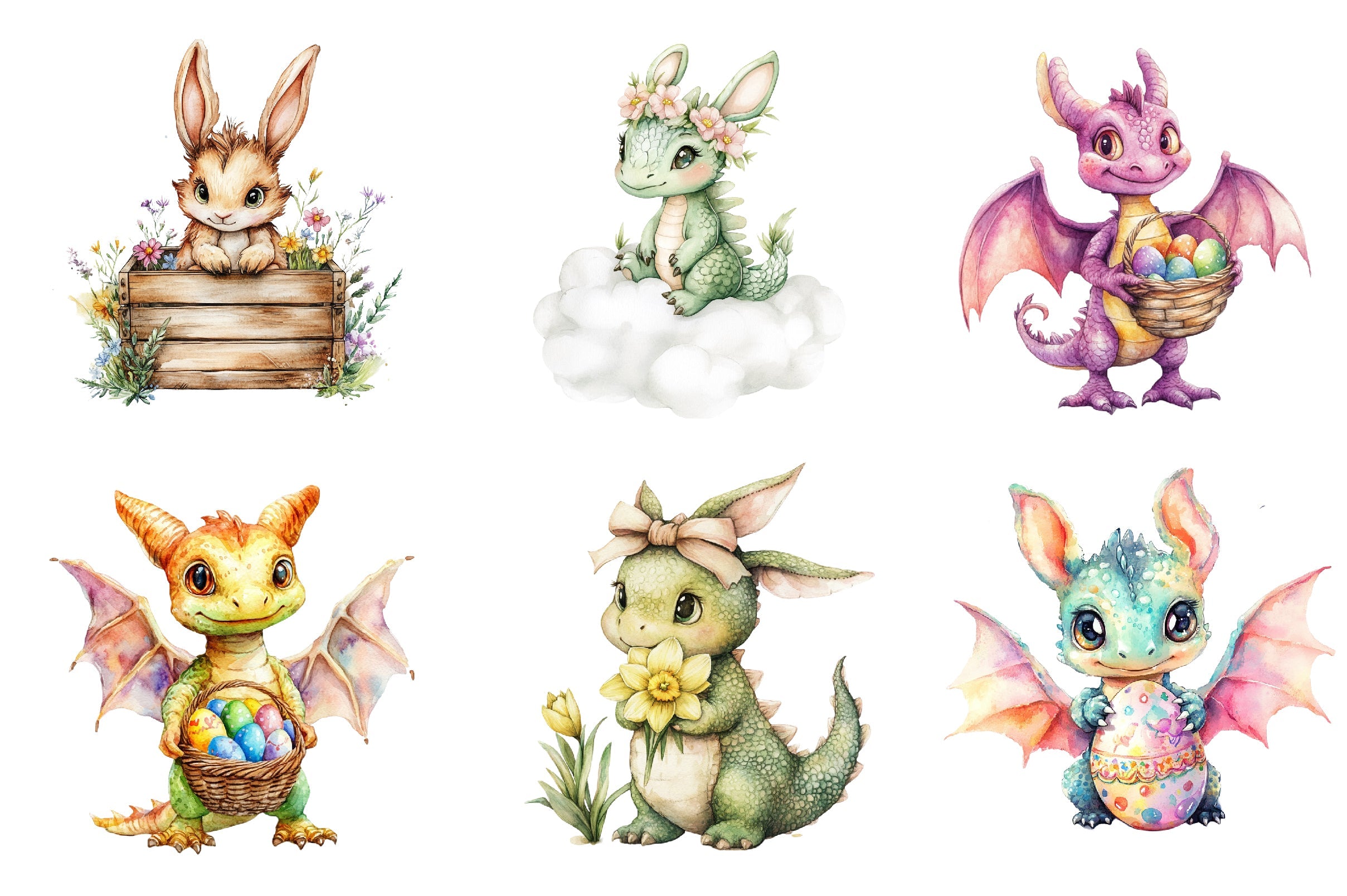 Baby Dragon With Bunny Ears Clipart Bundle