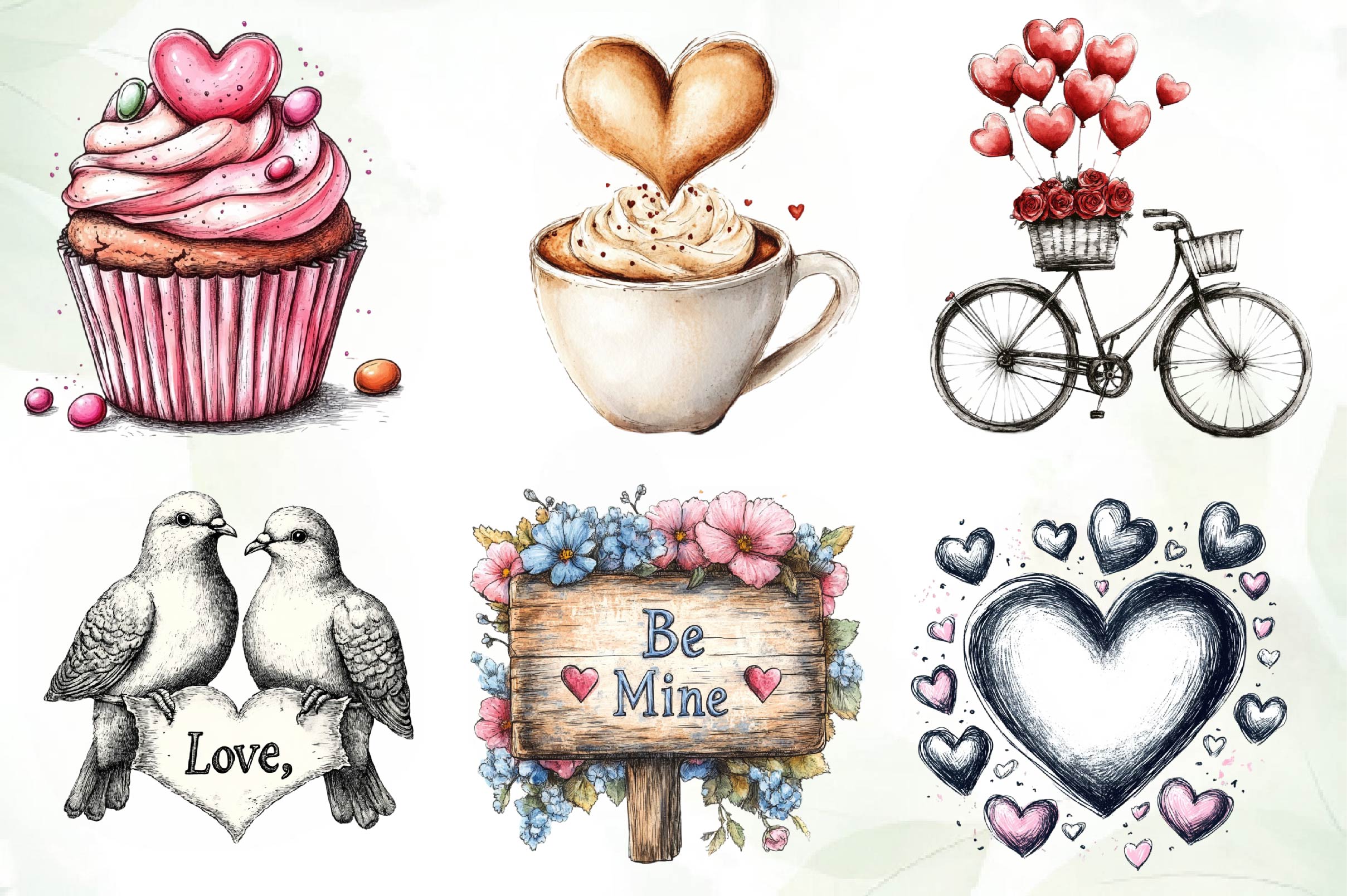 Hand Drawn Valentines Day Clipart Bundle