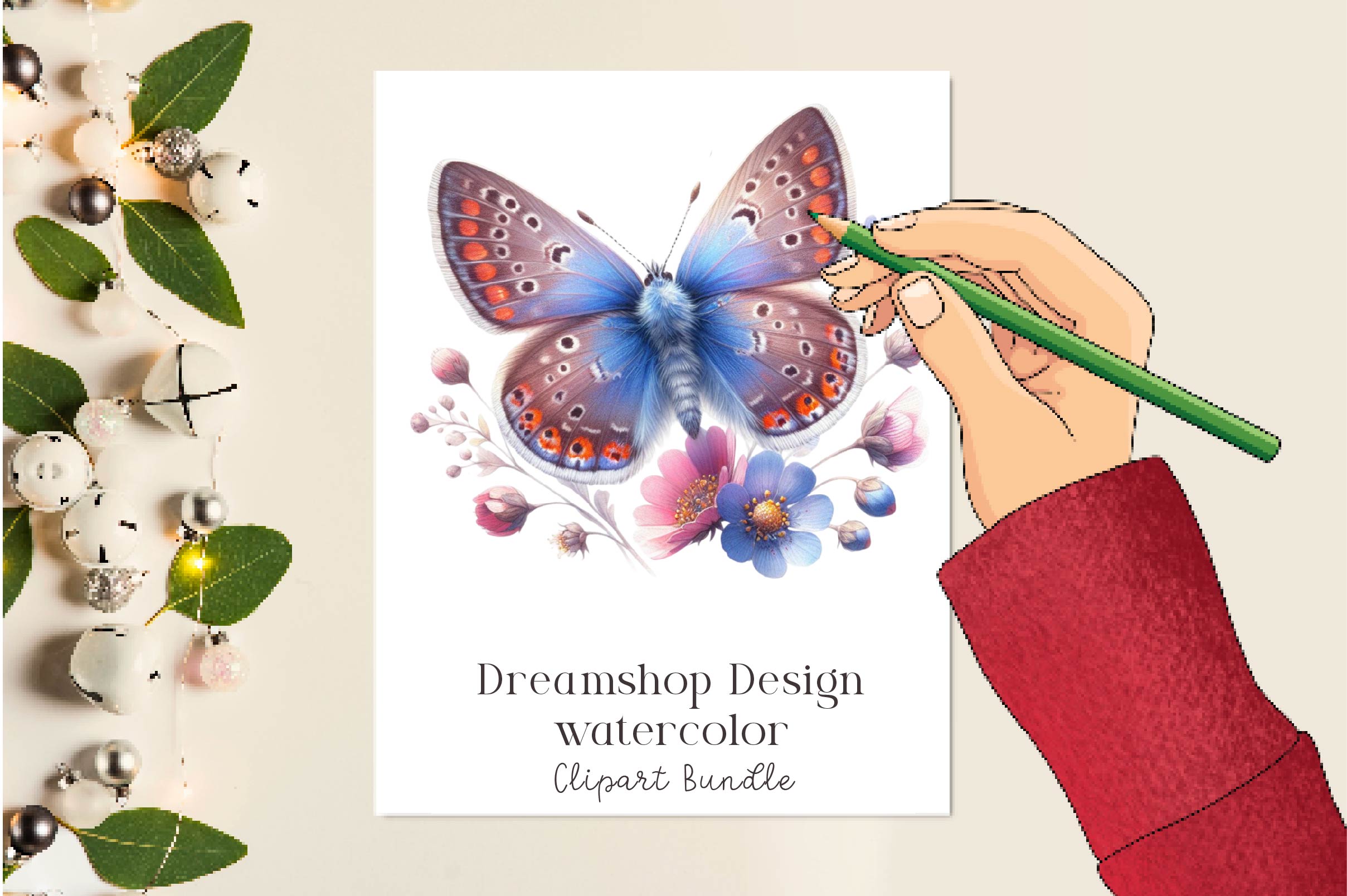 Retro Flower Butterfly Clipart Bundle