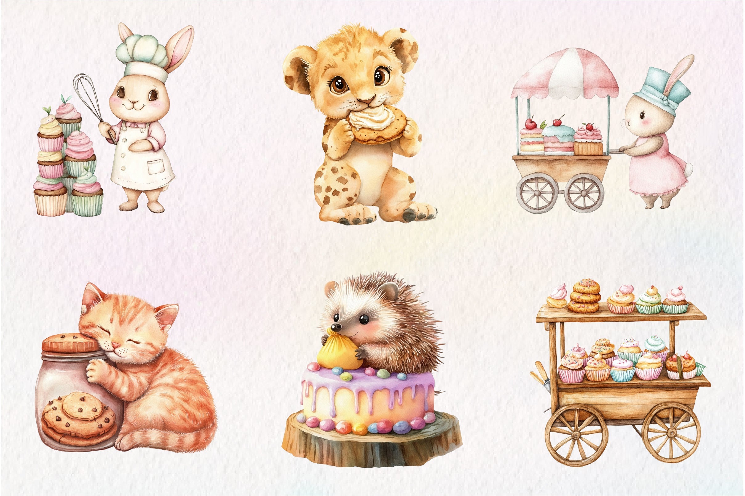 Sweets Cute Bakery Animals Clipart Bundle