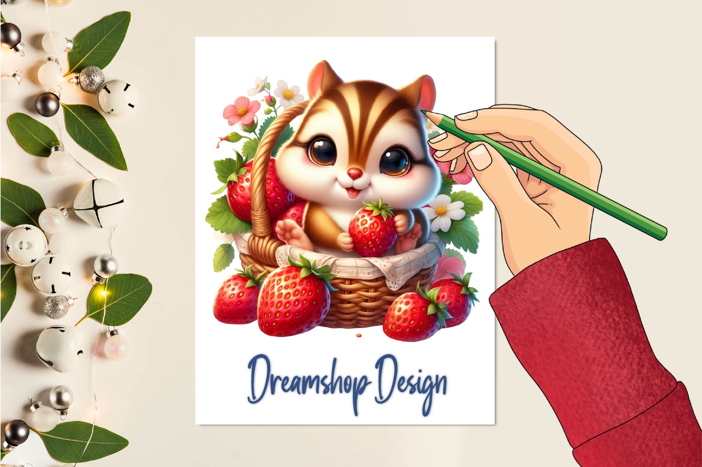 Cute Chipmunks Strawberry Clipart Bundle
