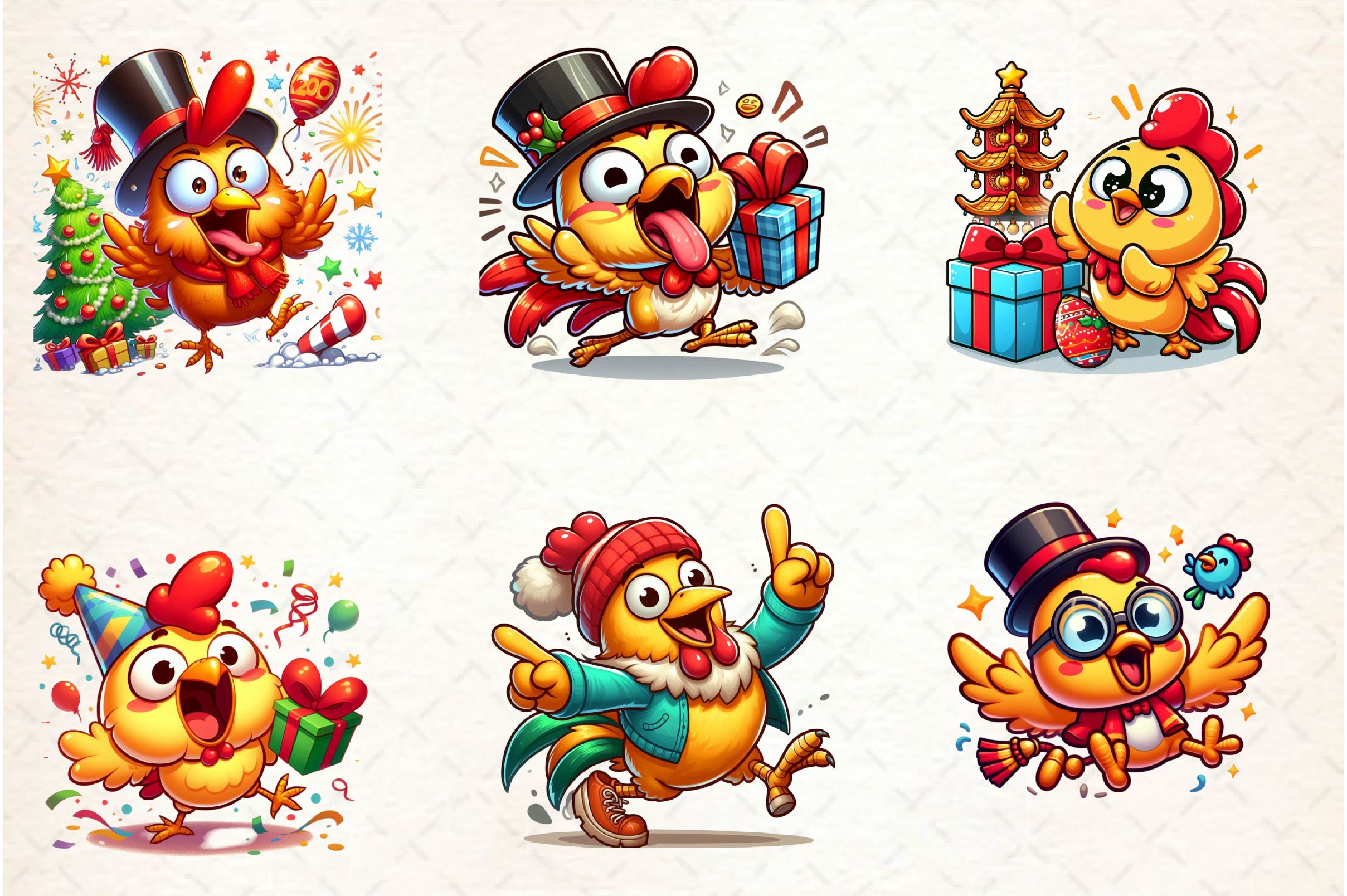 Christmas Funny Chicken Clipart Bundle 1