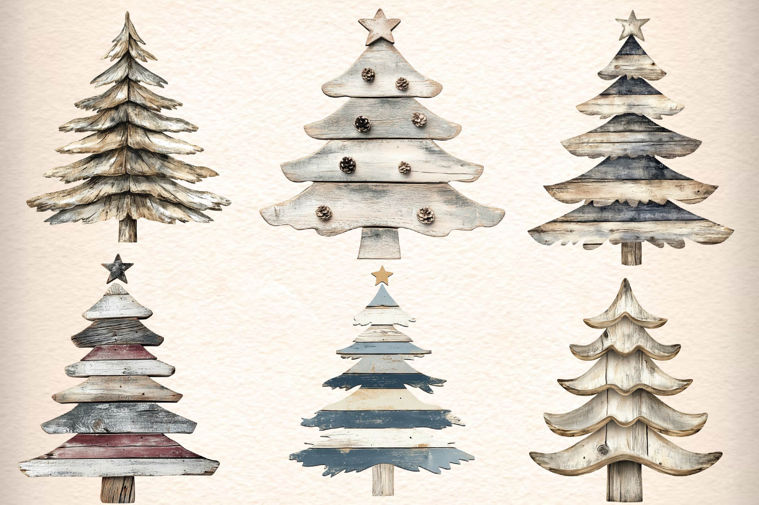Driftwood Christmas Tree Clipart Bundle