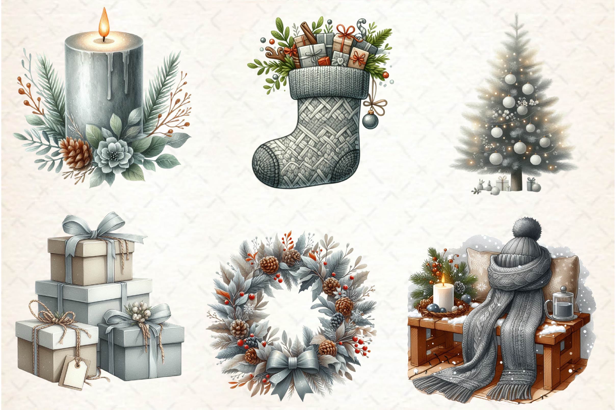 Warm Grey Winter Clipart Bundle