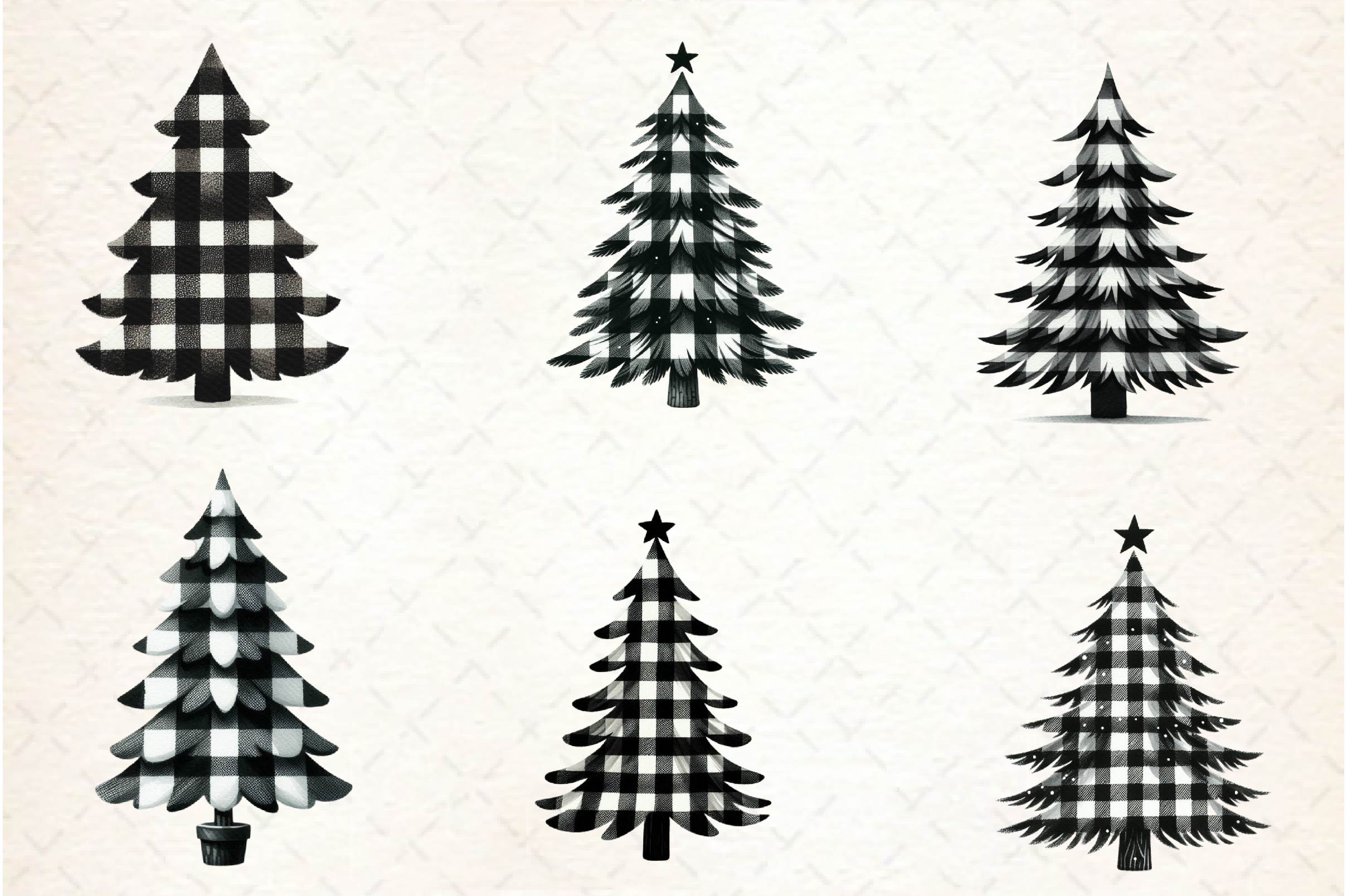 Black And White Christmas Tree Clipart Bundle