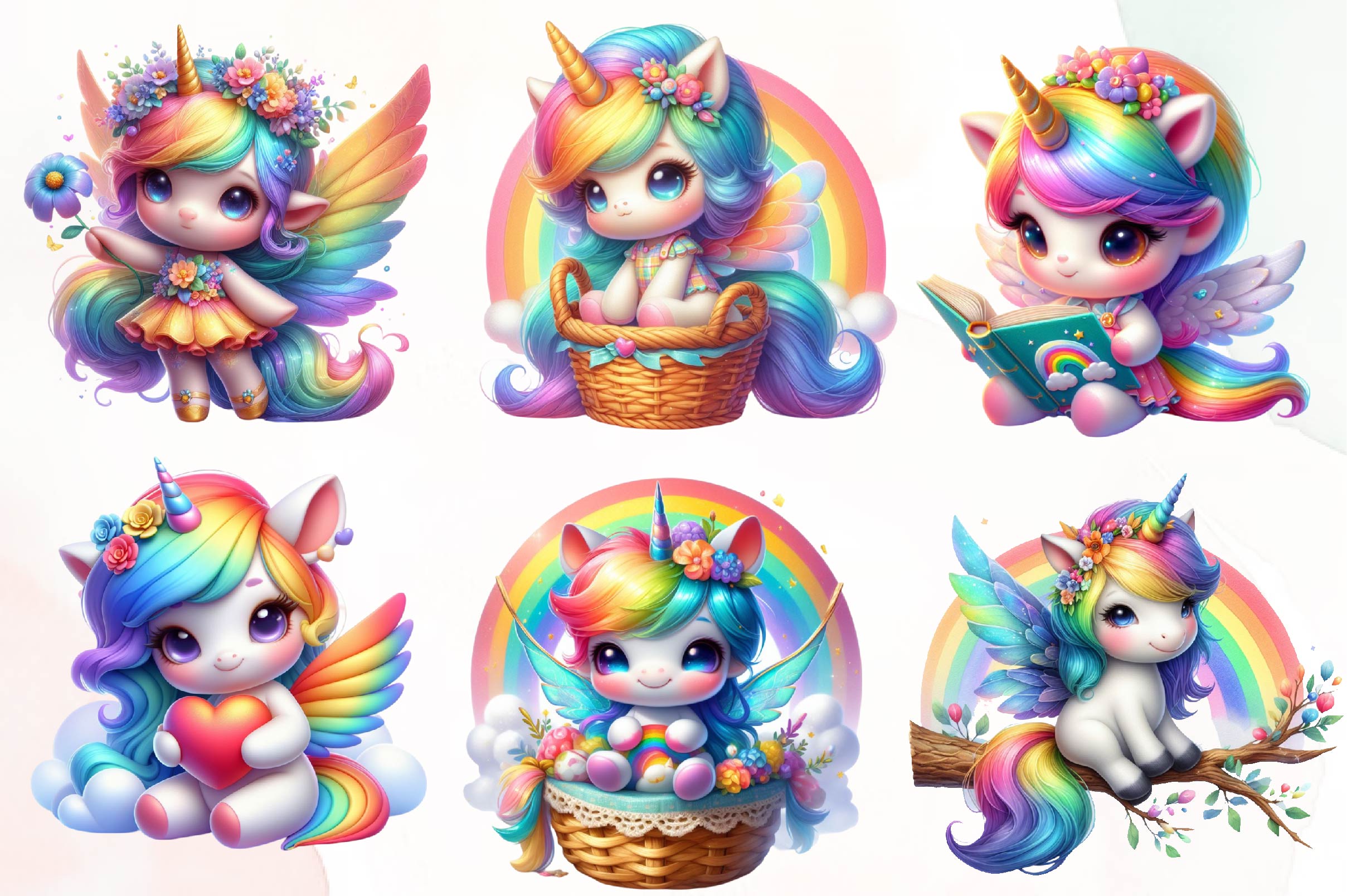 Cute Fairy Unicorn Clipart Bundle 1