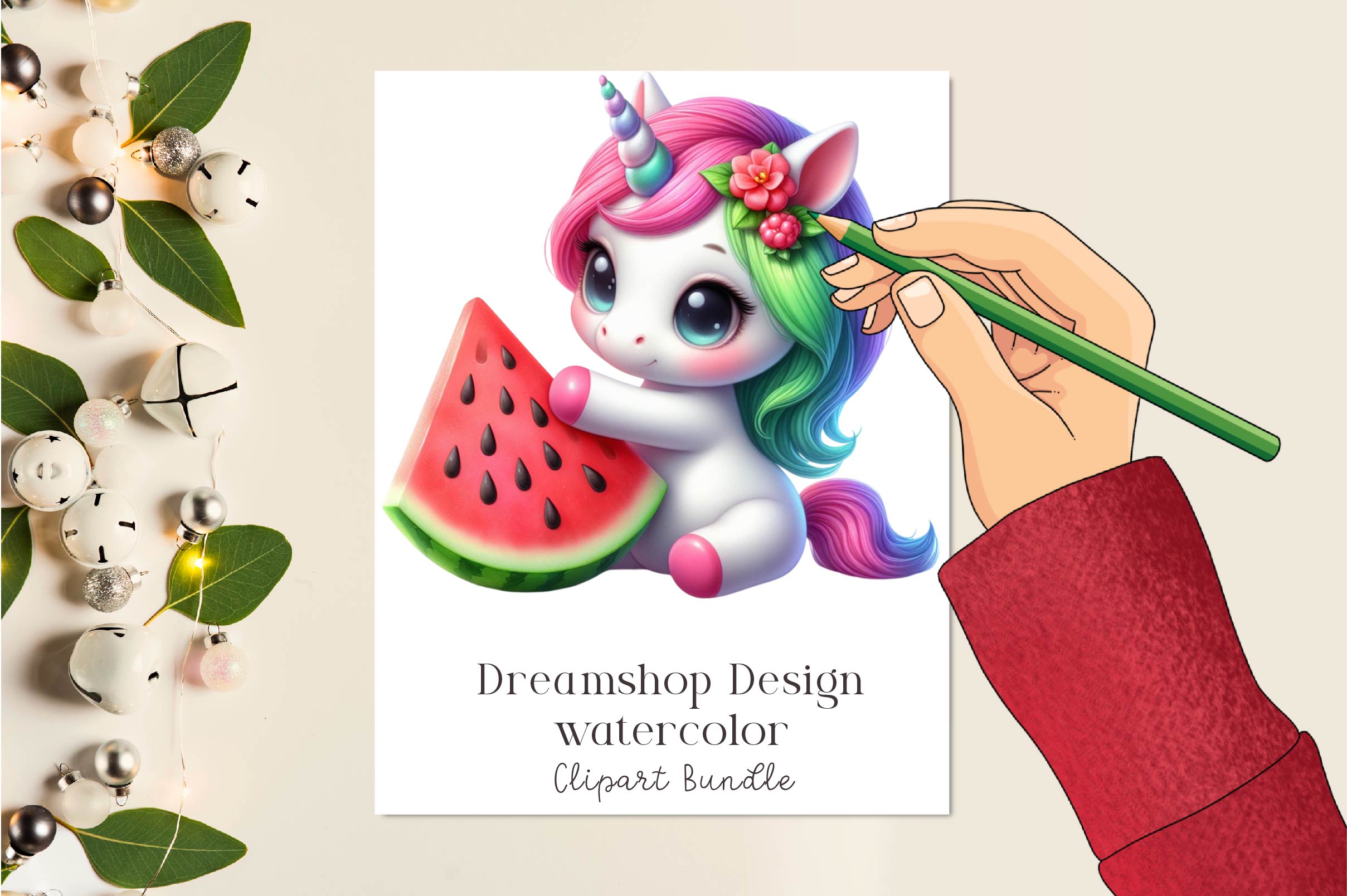 Cute Summer Unicorns Clipart Bundle 1