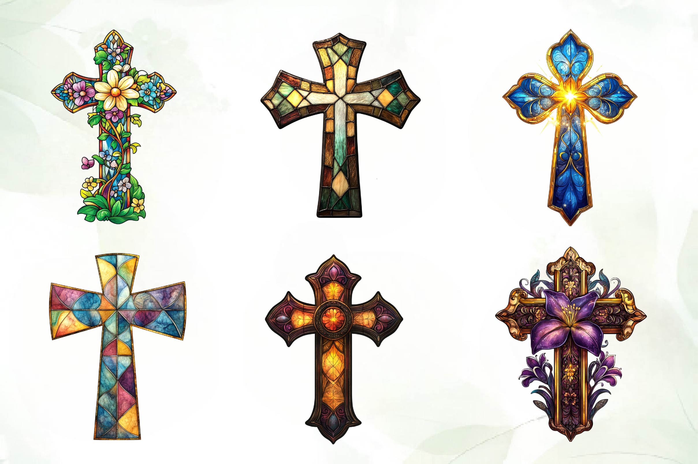 Stained Glass Easter Crosses Clipart Bundle
