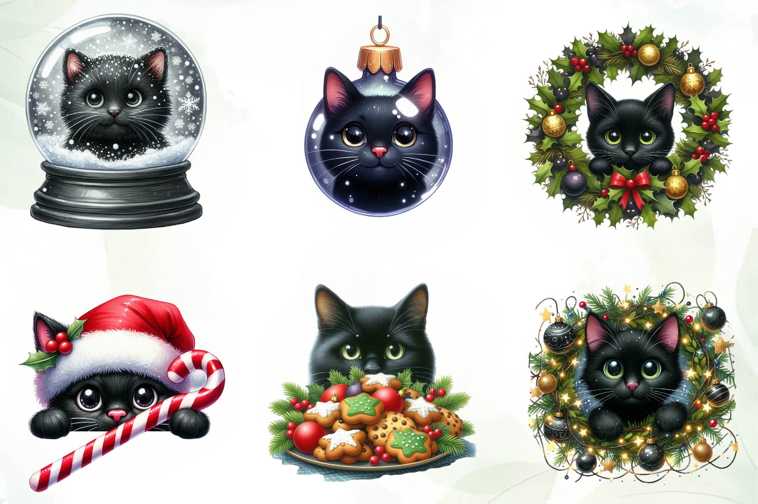Peeking Christmas Black Cat Clipart Bundle
