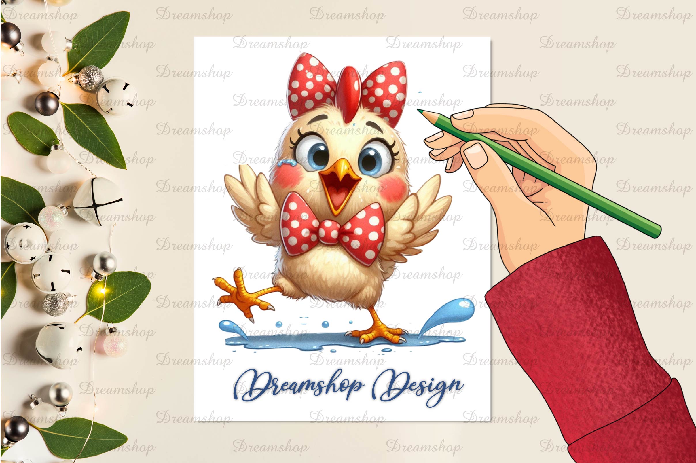 Polka Dot Chickens Bow Clipart Bundle