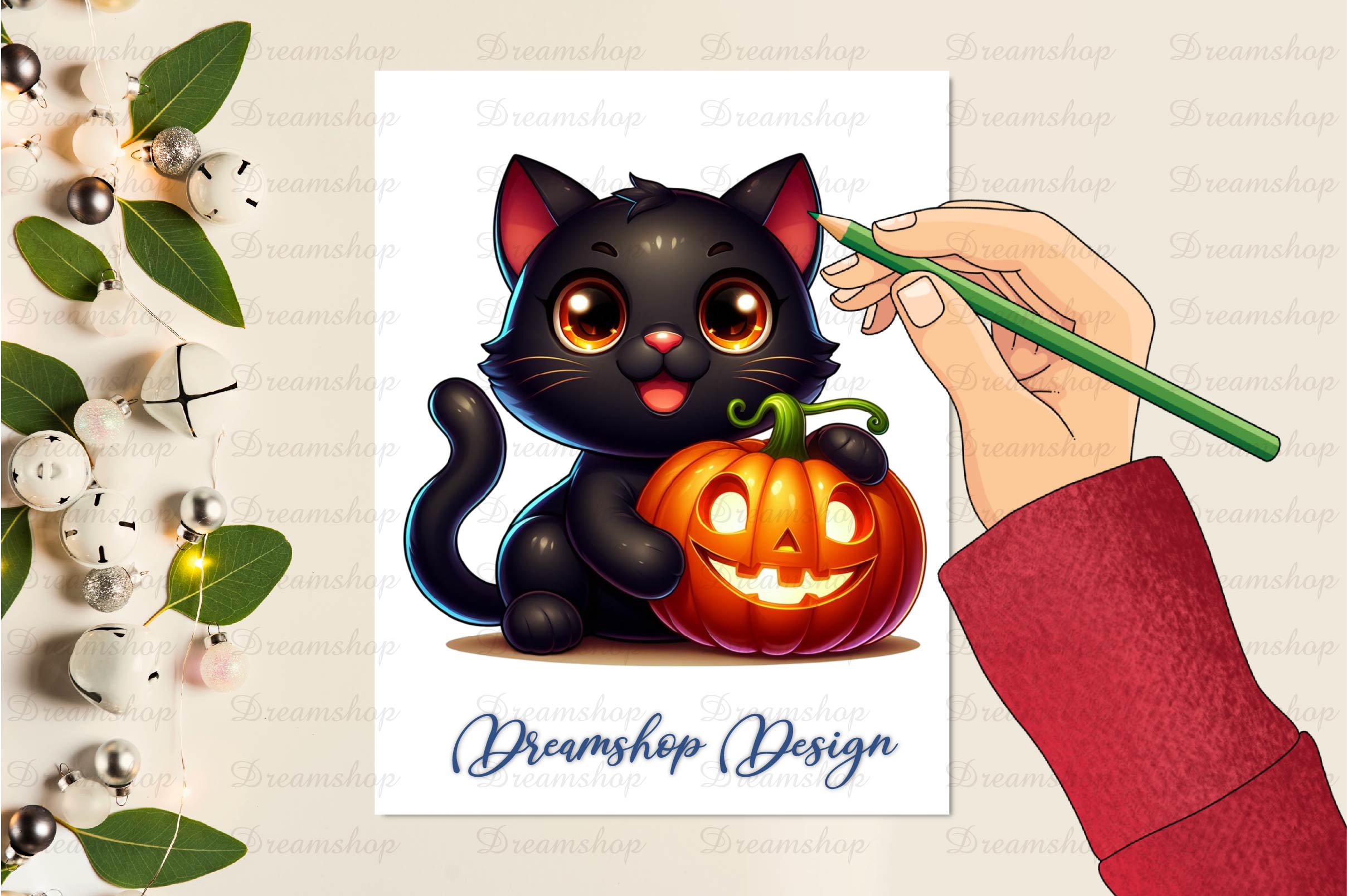 Halloween Black Cat With Pumpkin Clipart Bundle