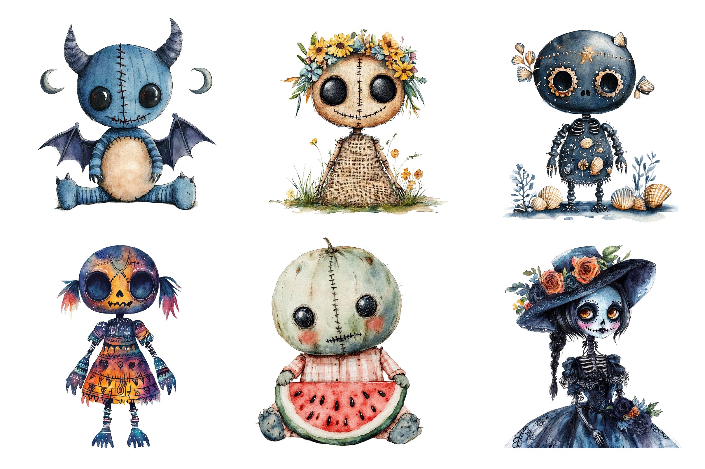 Summer Gothic Voodoo Doll Clipart Bundle