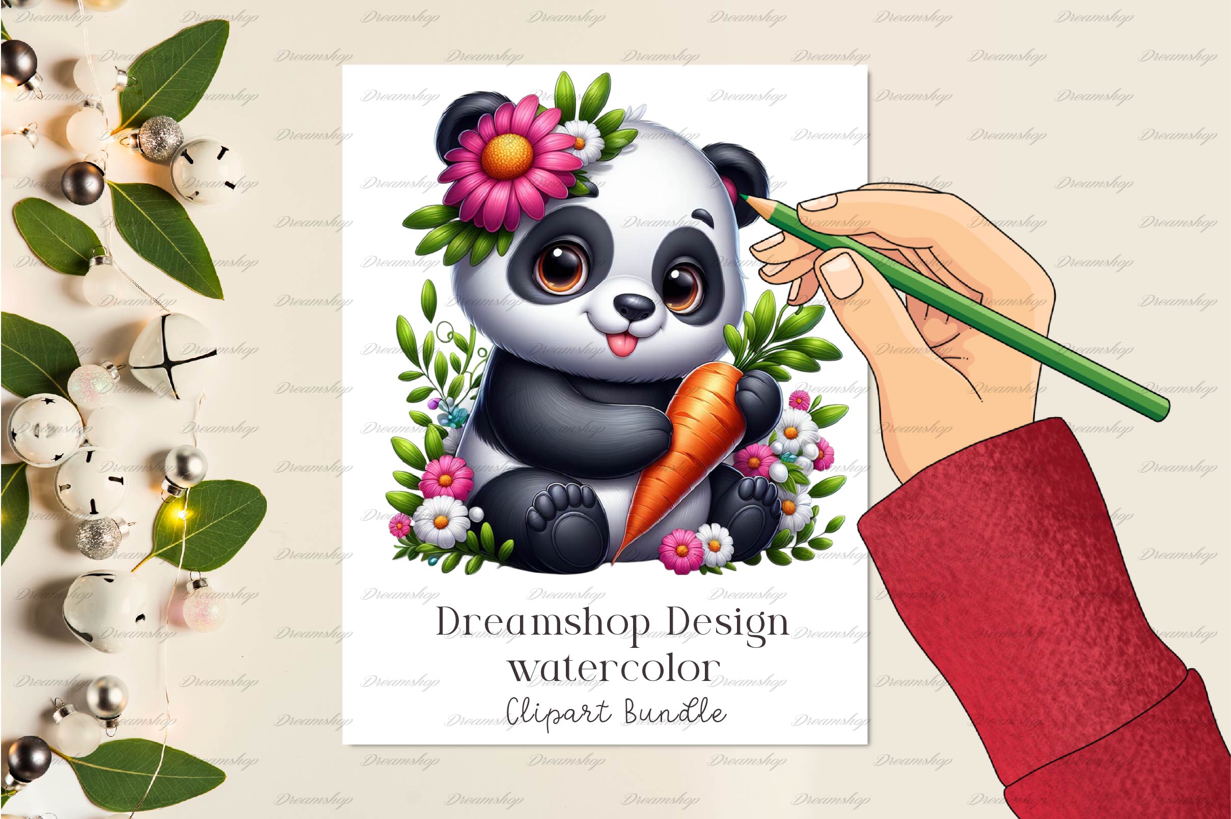 Flower Panda Clipart Bundle