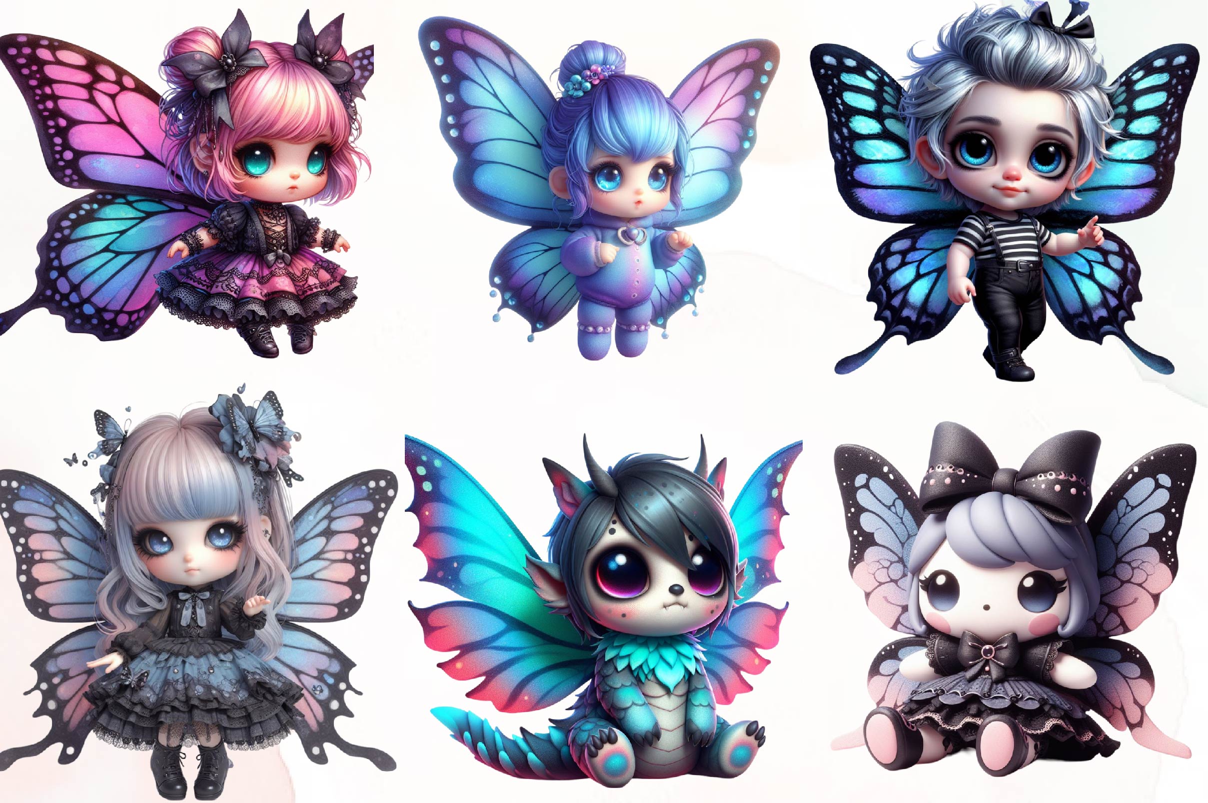 Cute Gothic Butterfly Clipart Bundle