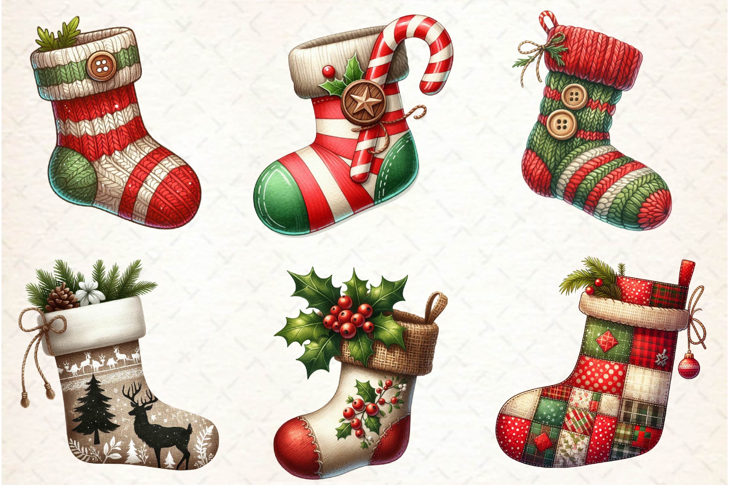 Rustic Christmas Stocking Socks Clipart Bundle