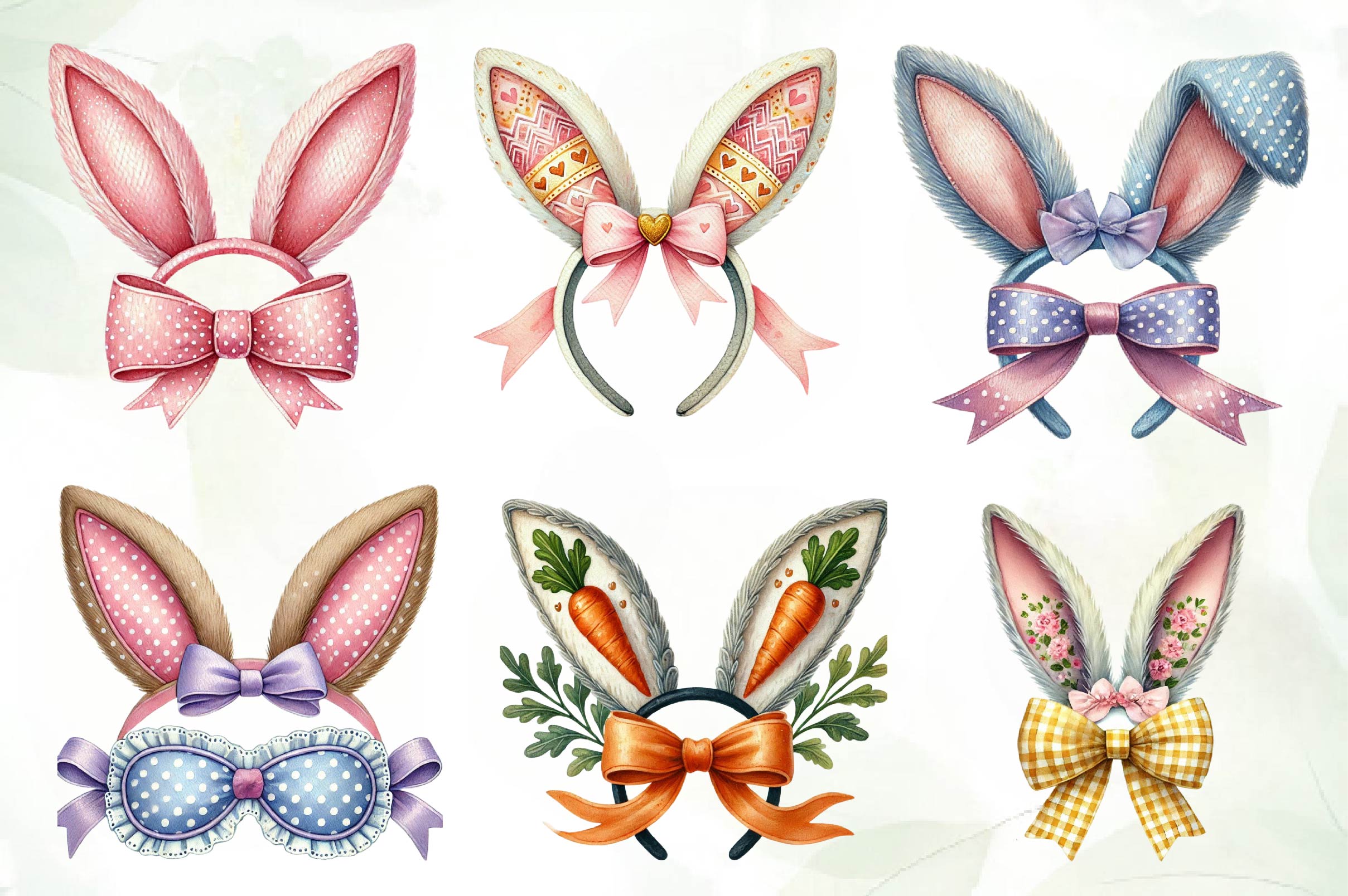 Easter Bunny Ear Coquette Bow Clipart Bundle