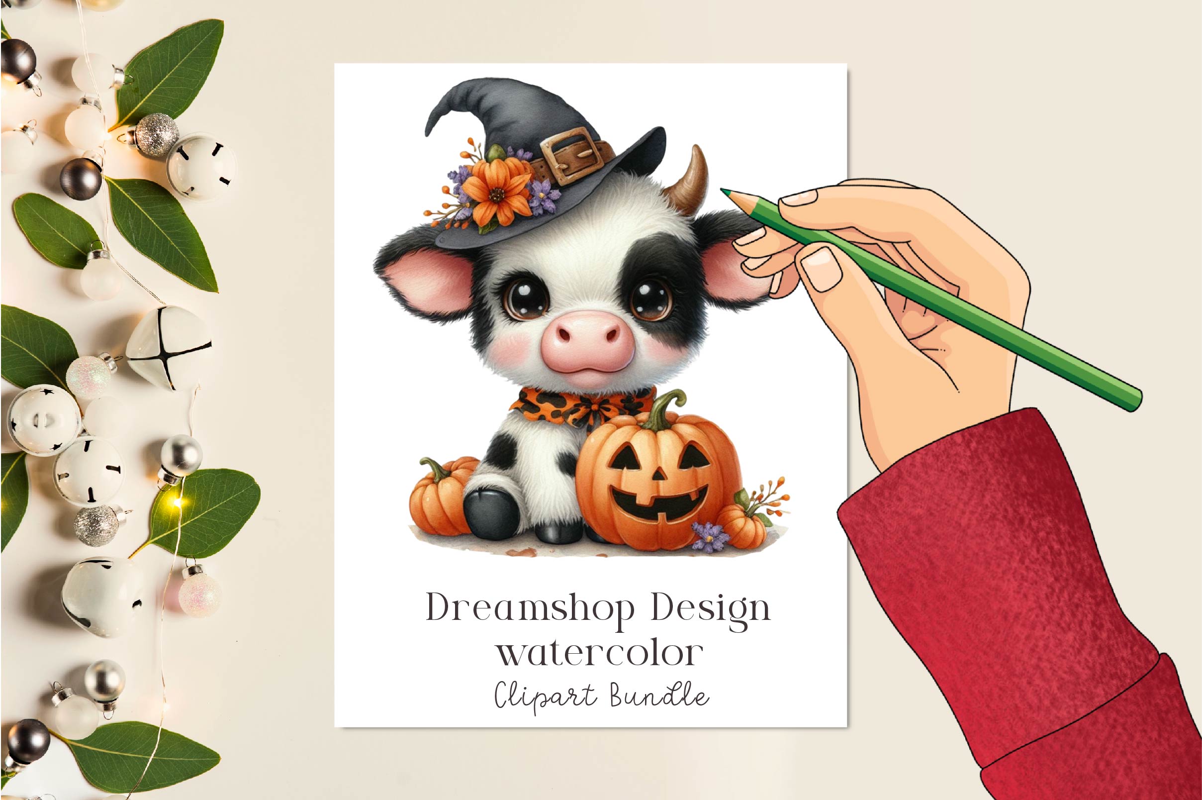 Cute Baby Cow For Halloween Clipart Bundle
