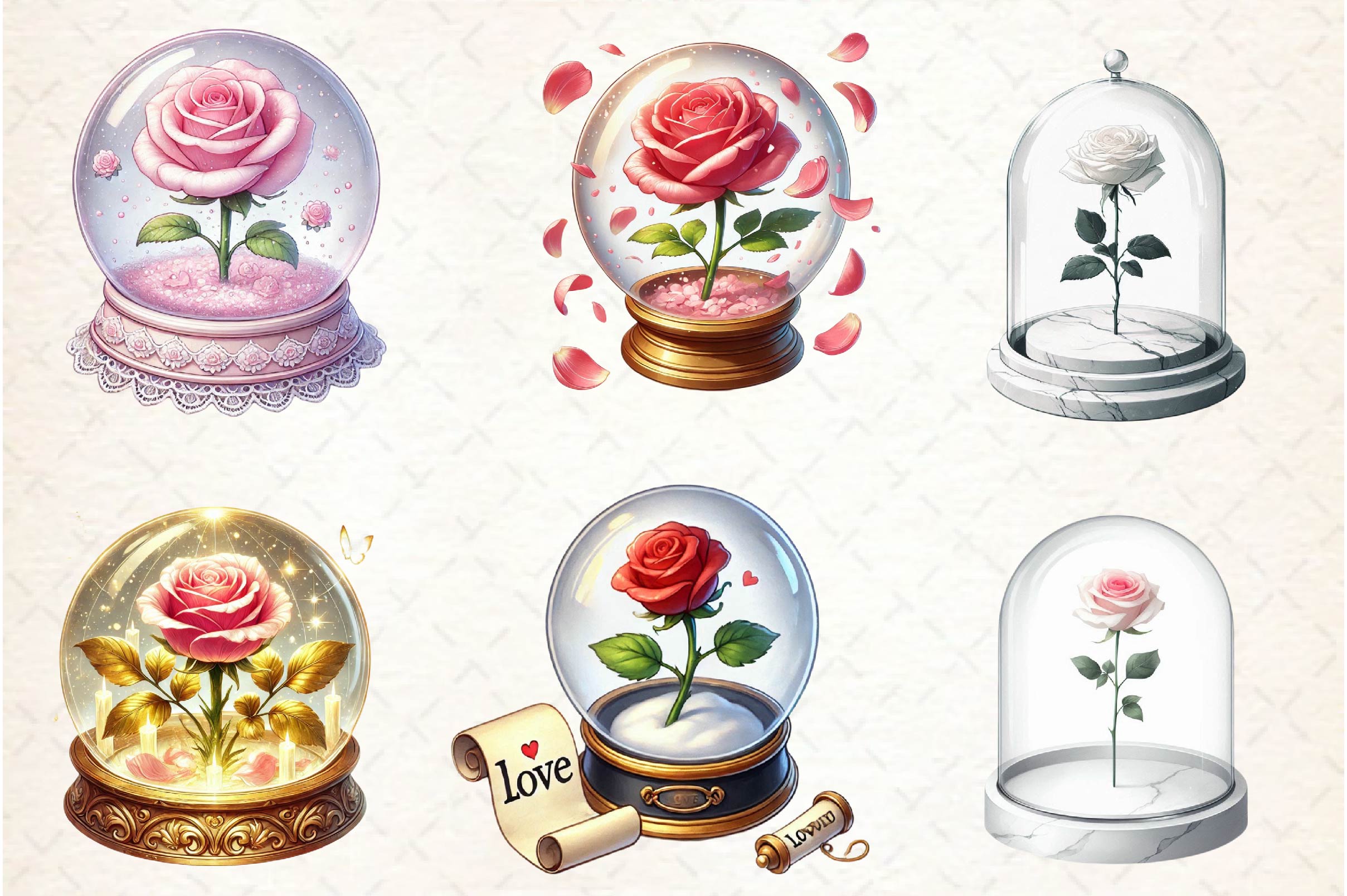 Valentine Rose Globe Clipart Bundle