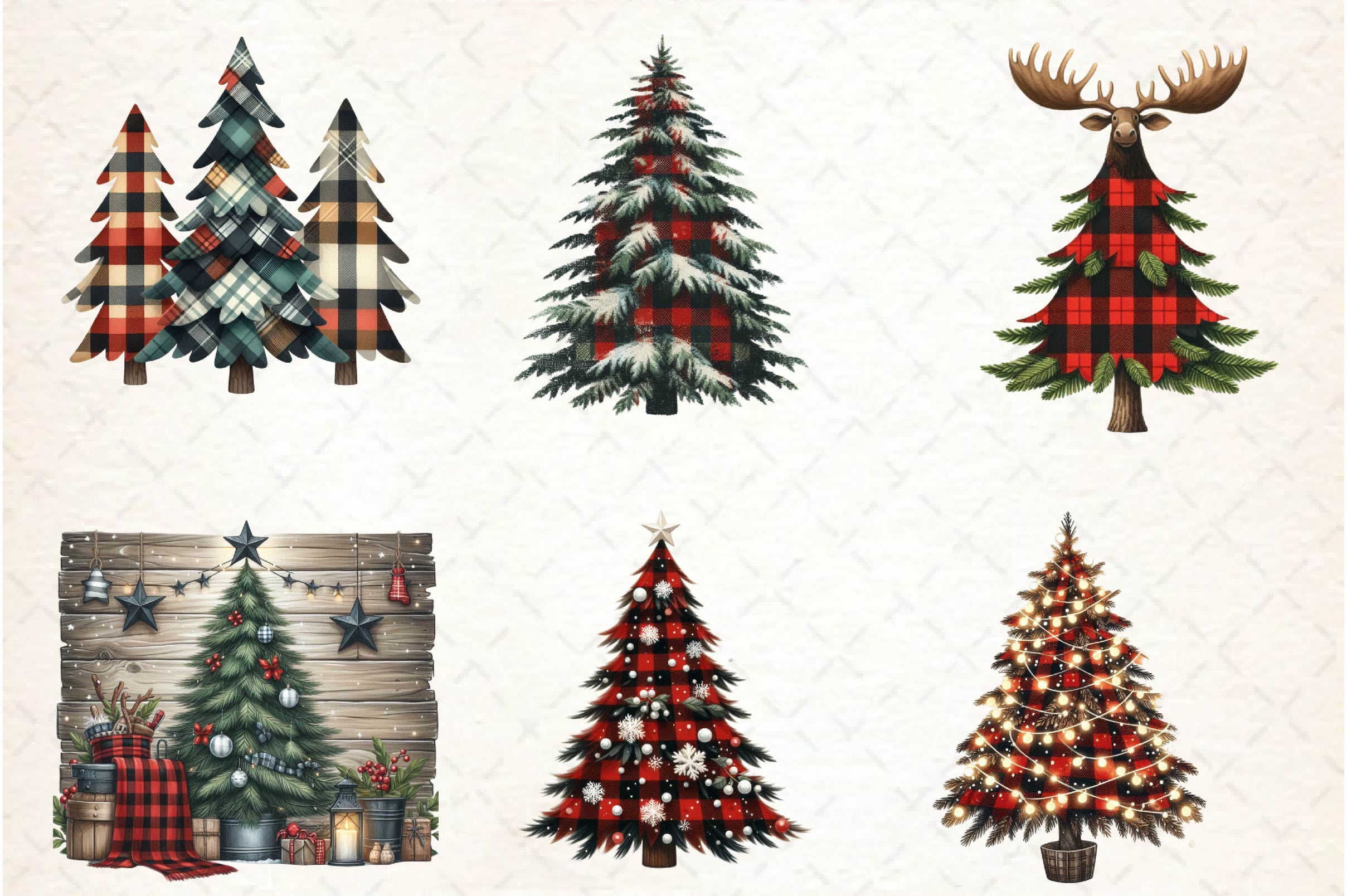 Buffalo Plaid Christmas Tree Clipart Bundle