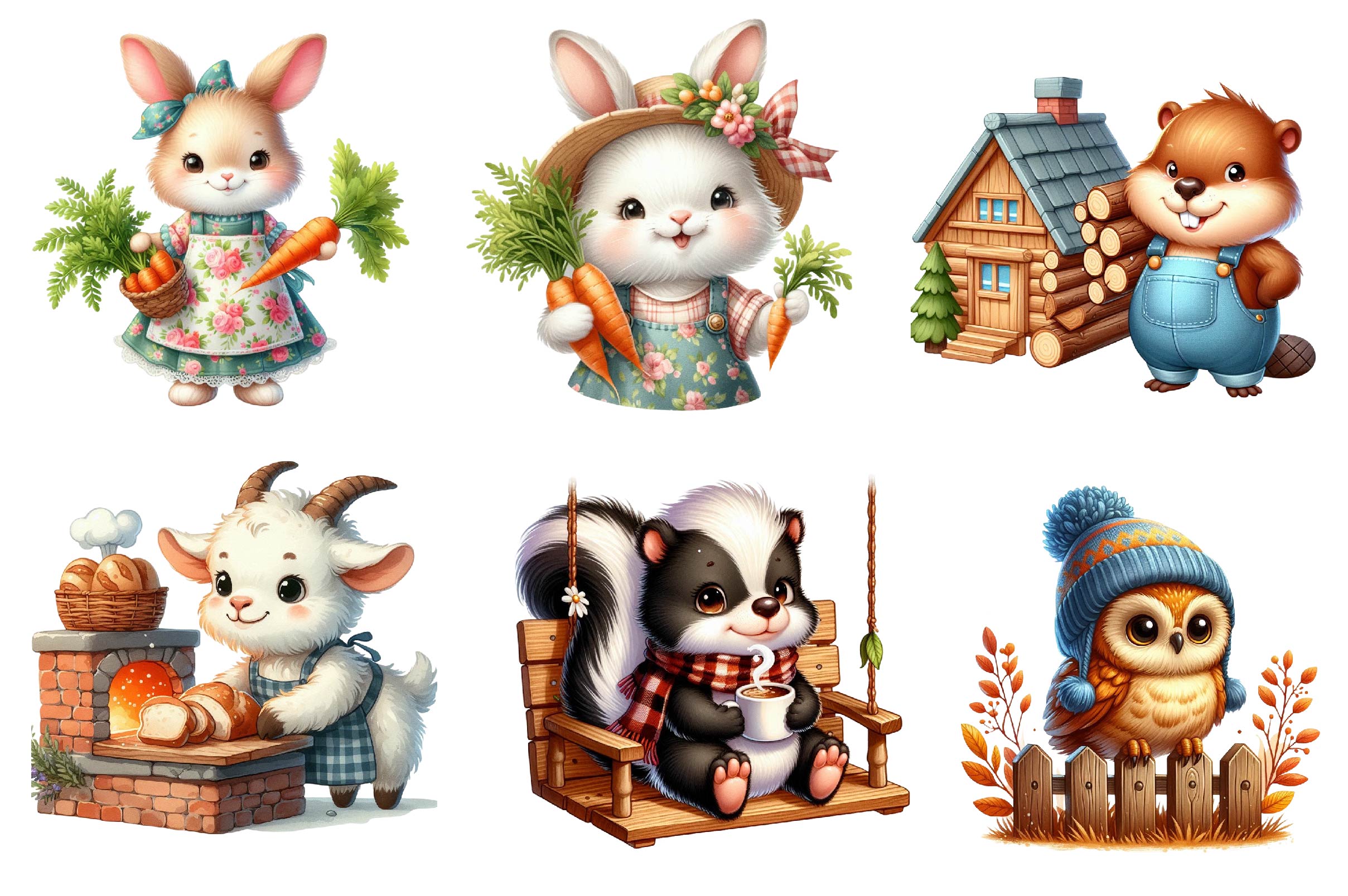 Rustic Animal Villagers Collection Clipart Bundle