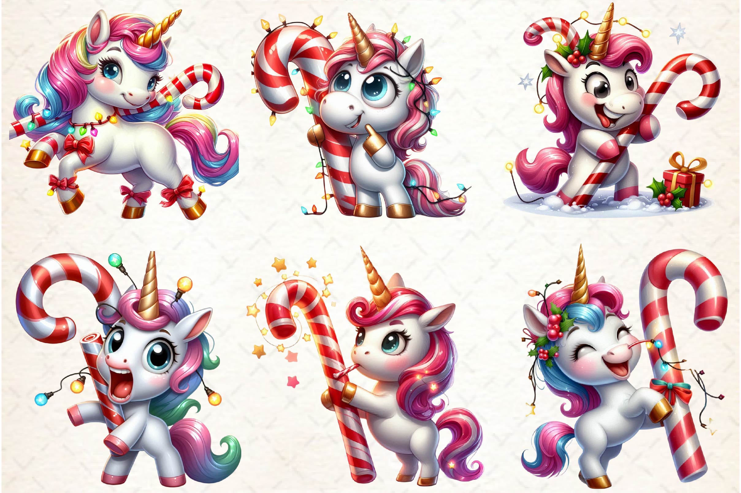Funny Christmas Candy Unicorn Clipart Bundle