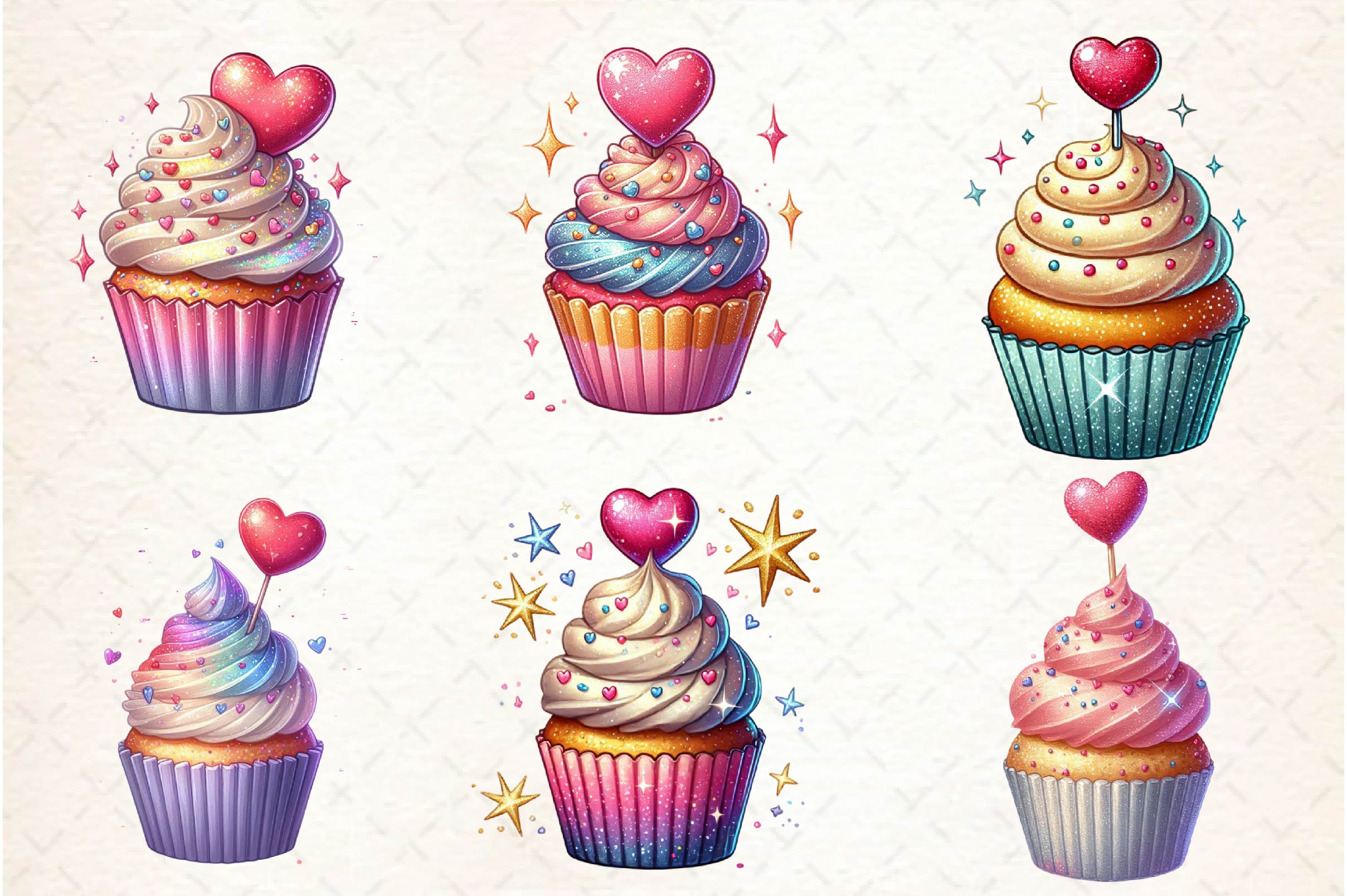 Valentine Cupcake Clipart Bundle