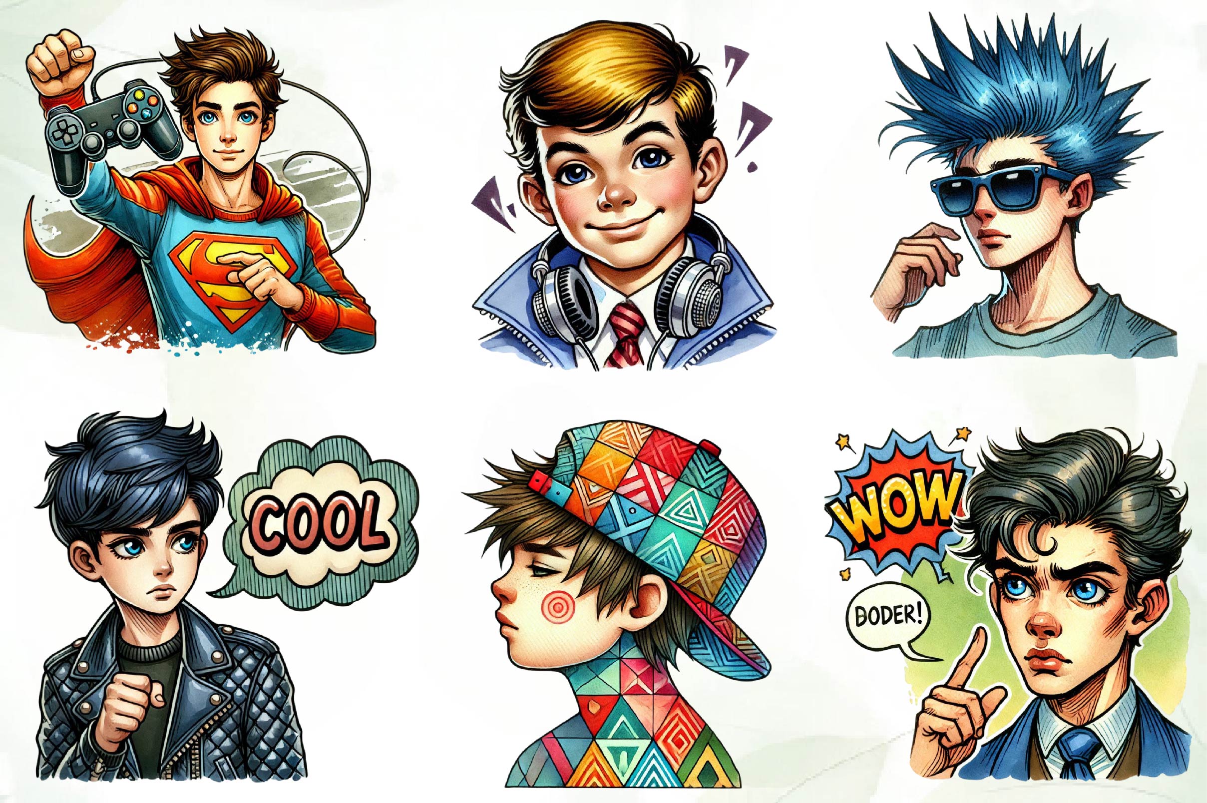Pop Art Boy Clipart Bundle