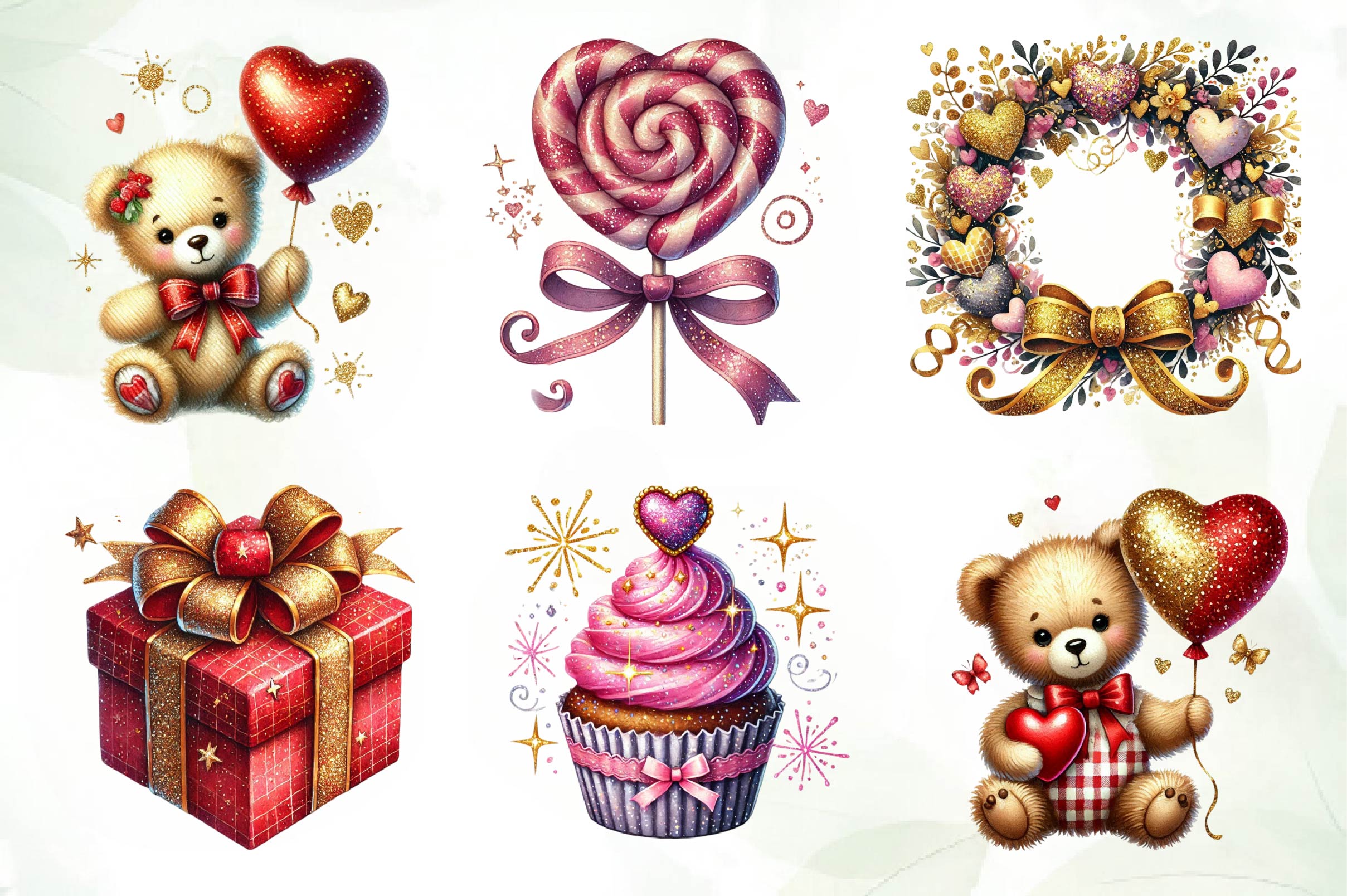 Glittery Valentine Clipart Bundle