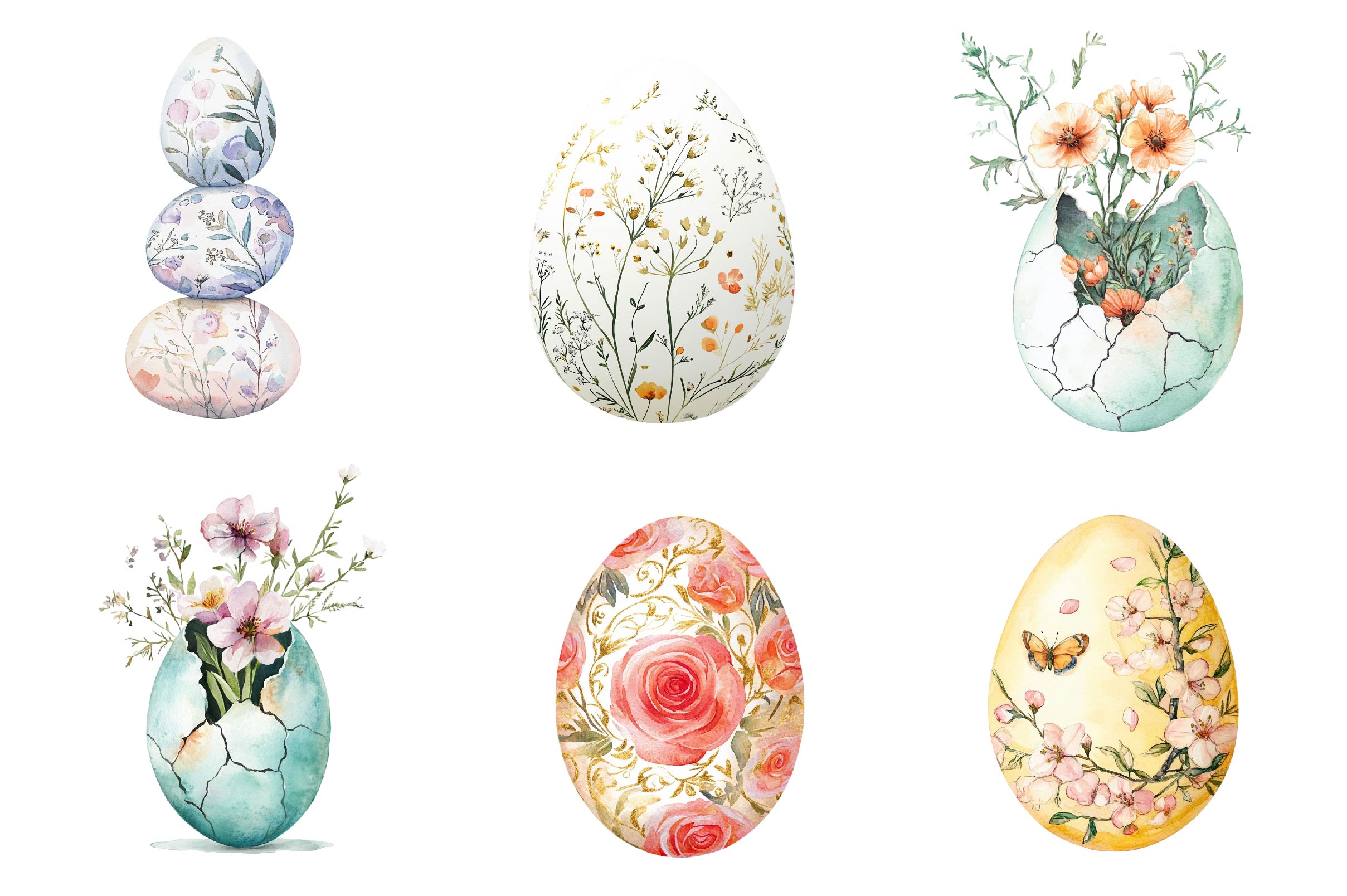 Floral Easter Egg Clipart Bundle