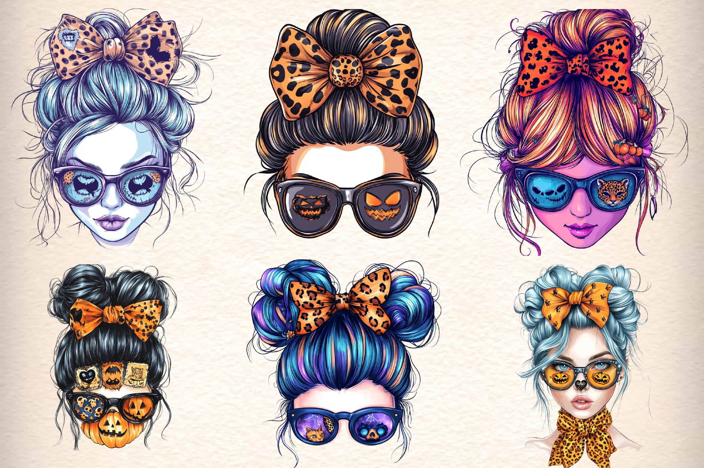Messy Bun Halloween Clipart Bundle
