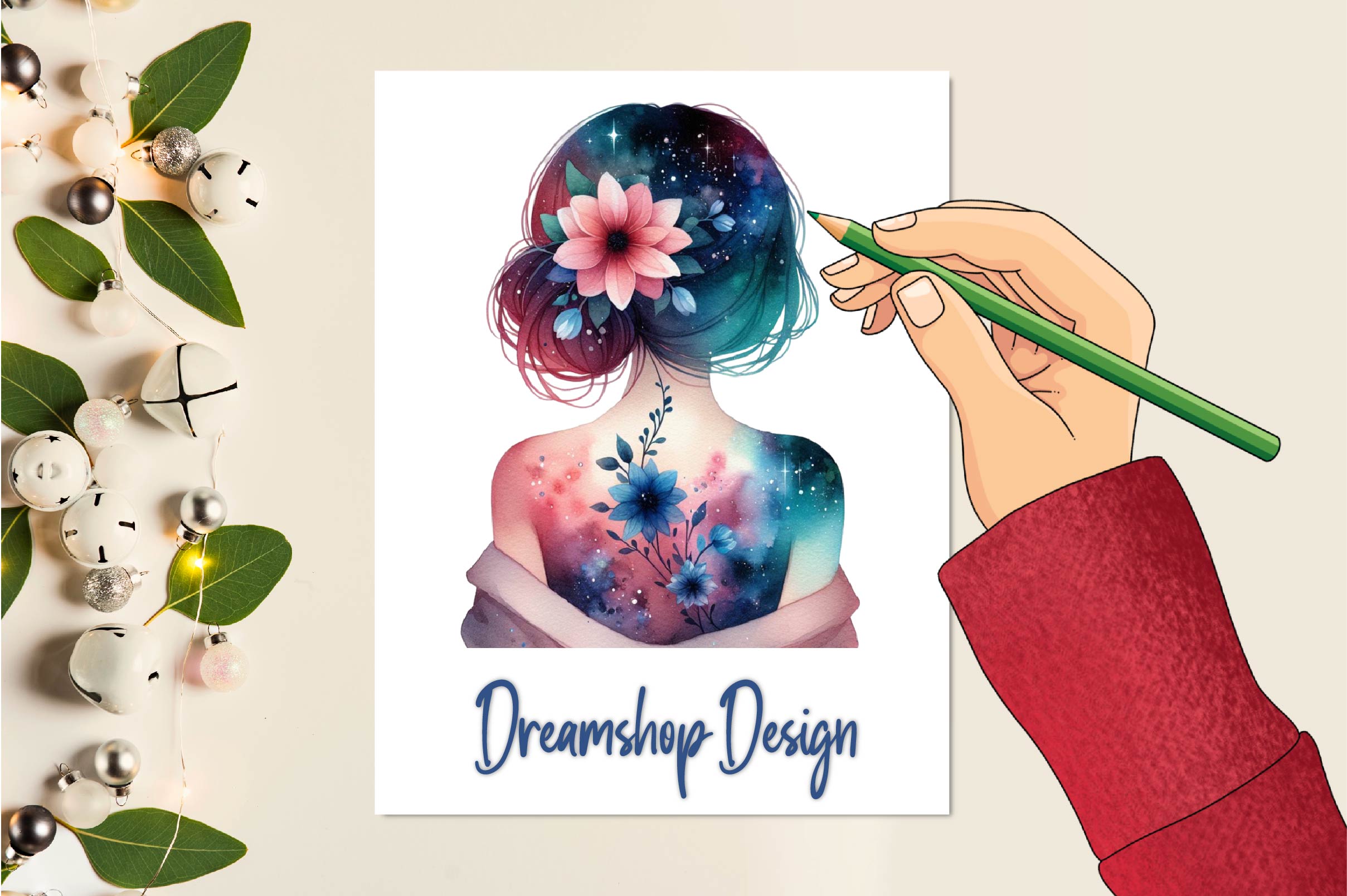 Woman Flowers And Galaxy Clipart Bundle