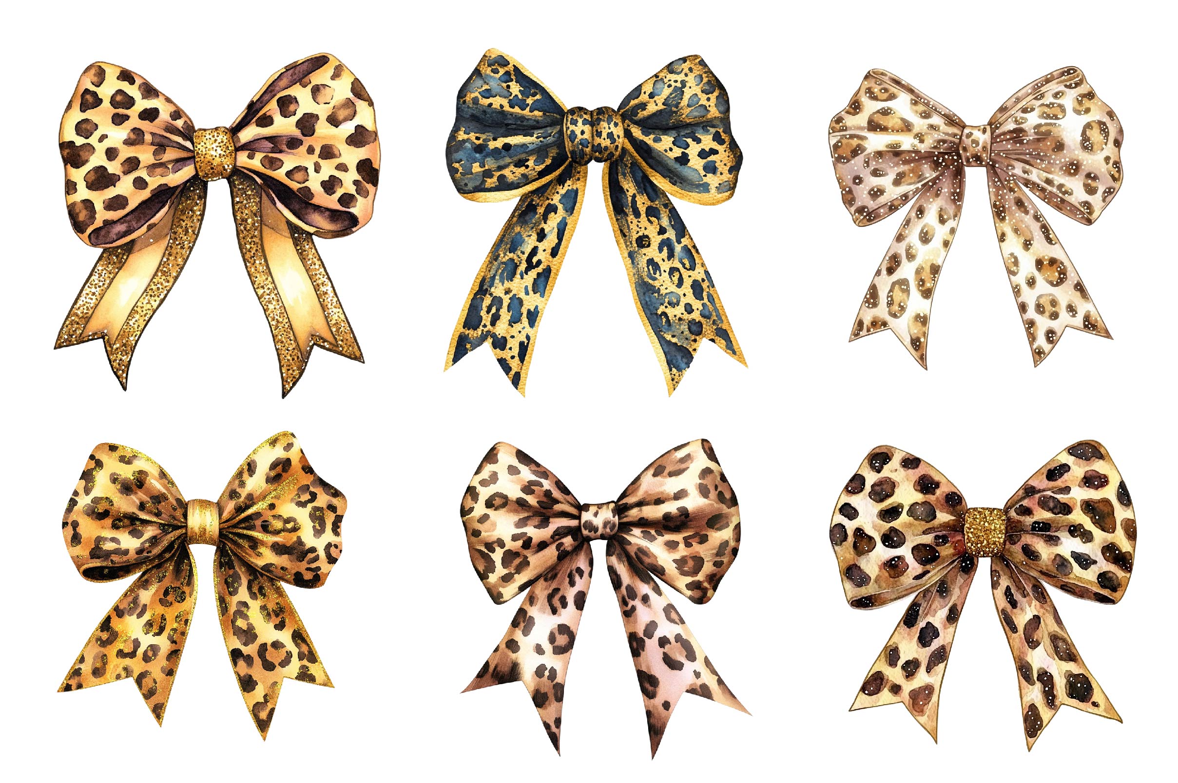 Leopard Glitter Bow Clipart Bundle