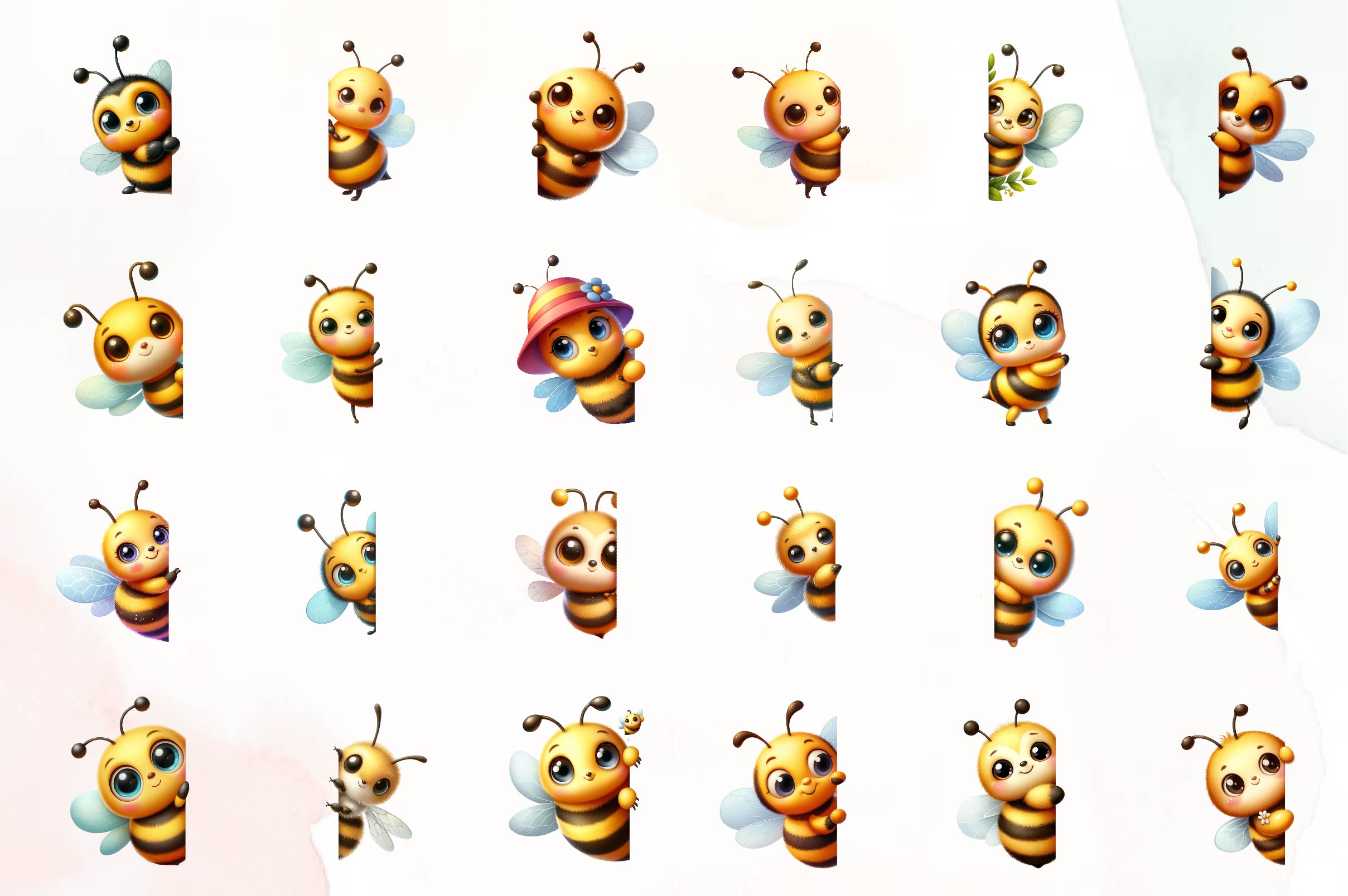 Bees Peeking Around Corner Clipart Bundle