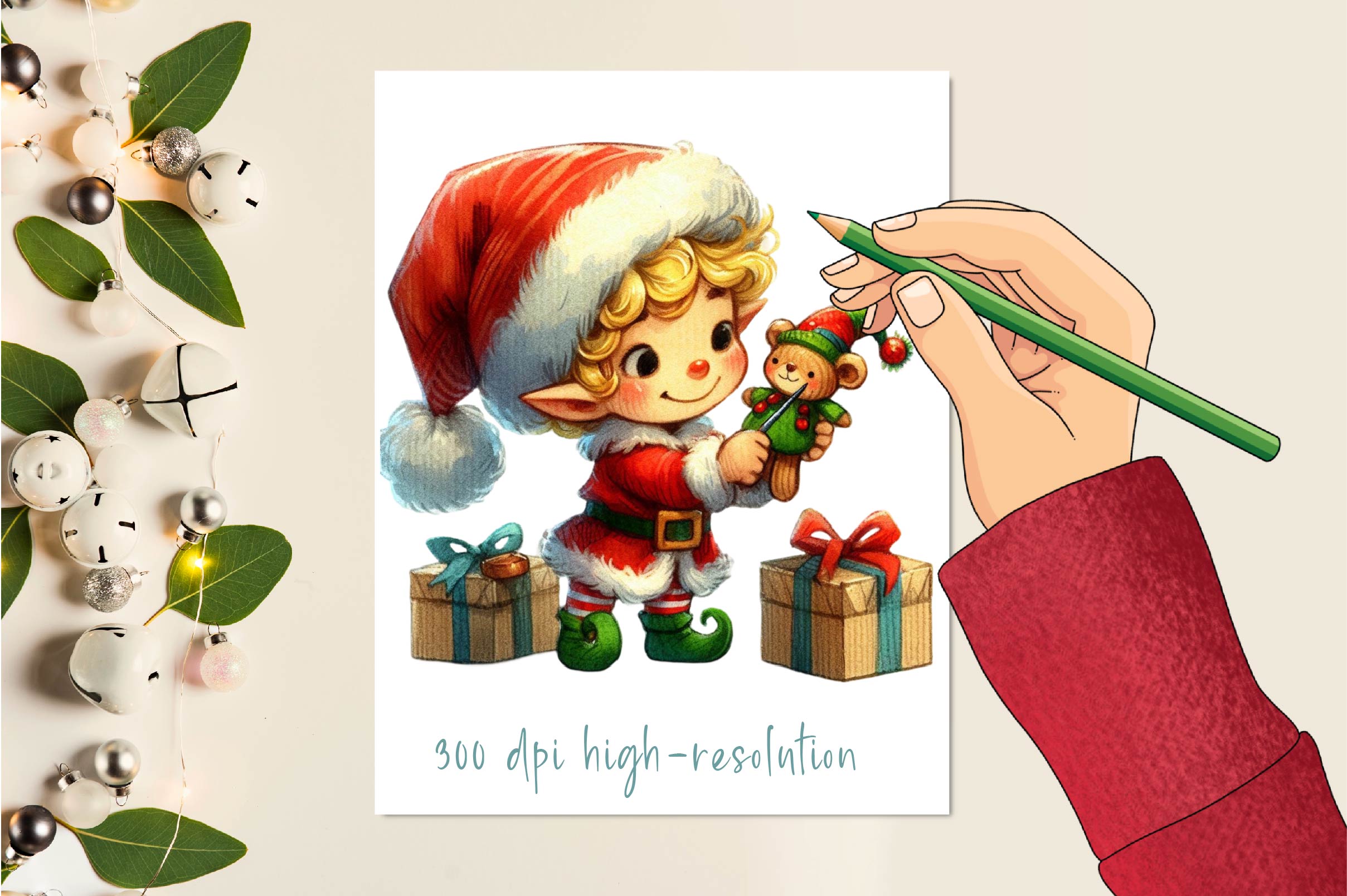 Cute Christmas Elves Clipart Bundle