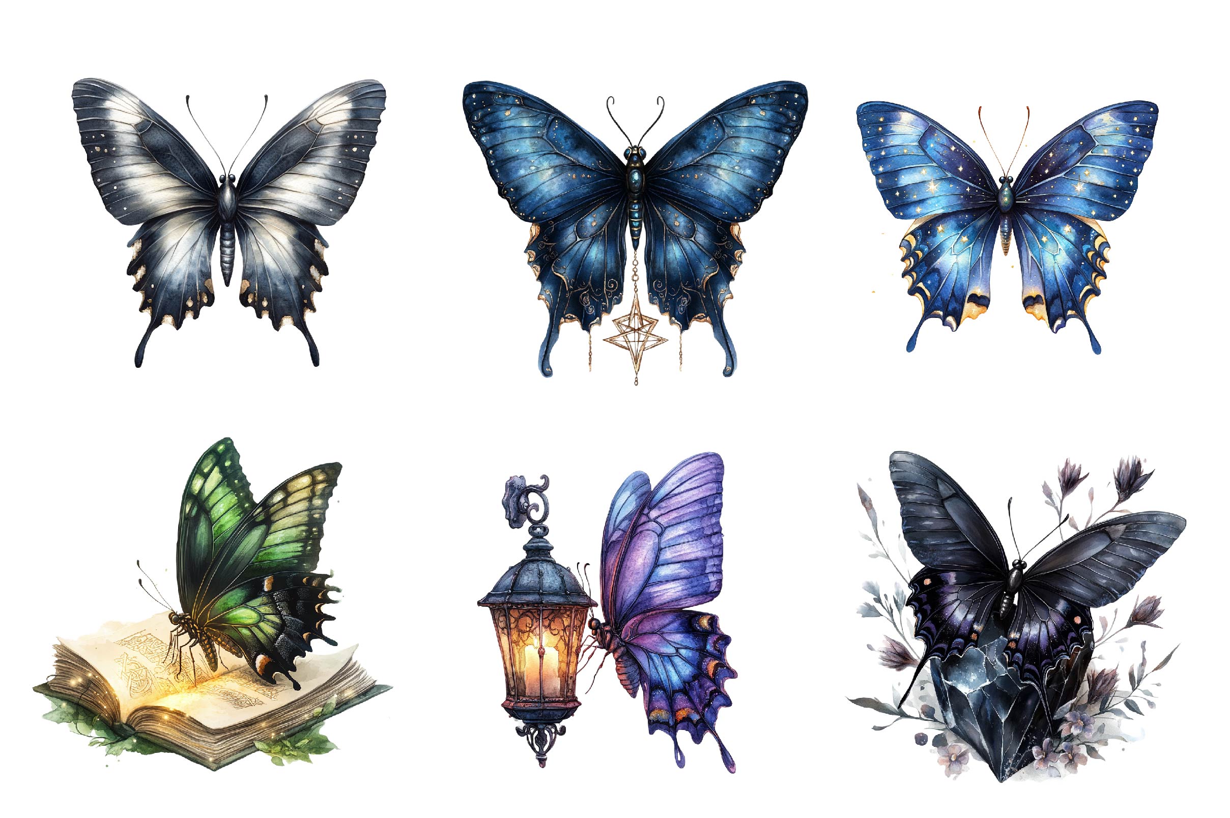 Gothic Spring Butterfly Clipart Bundle