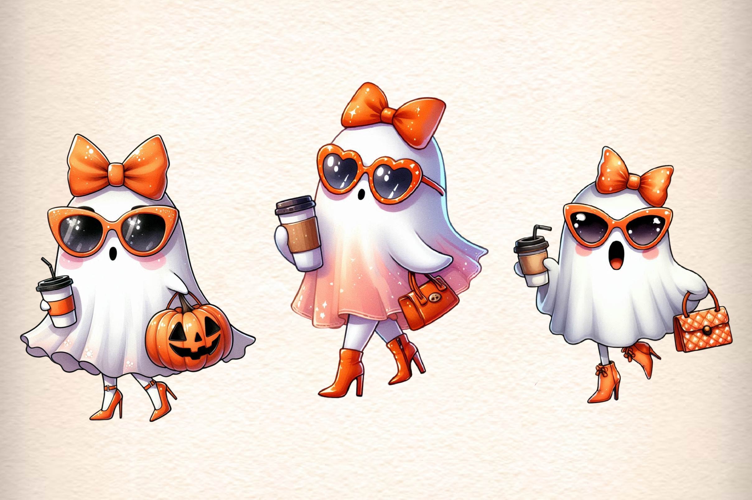 Cute Funny Ghost Cute Halloween Clipart Bundle