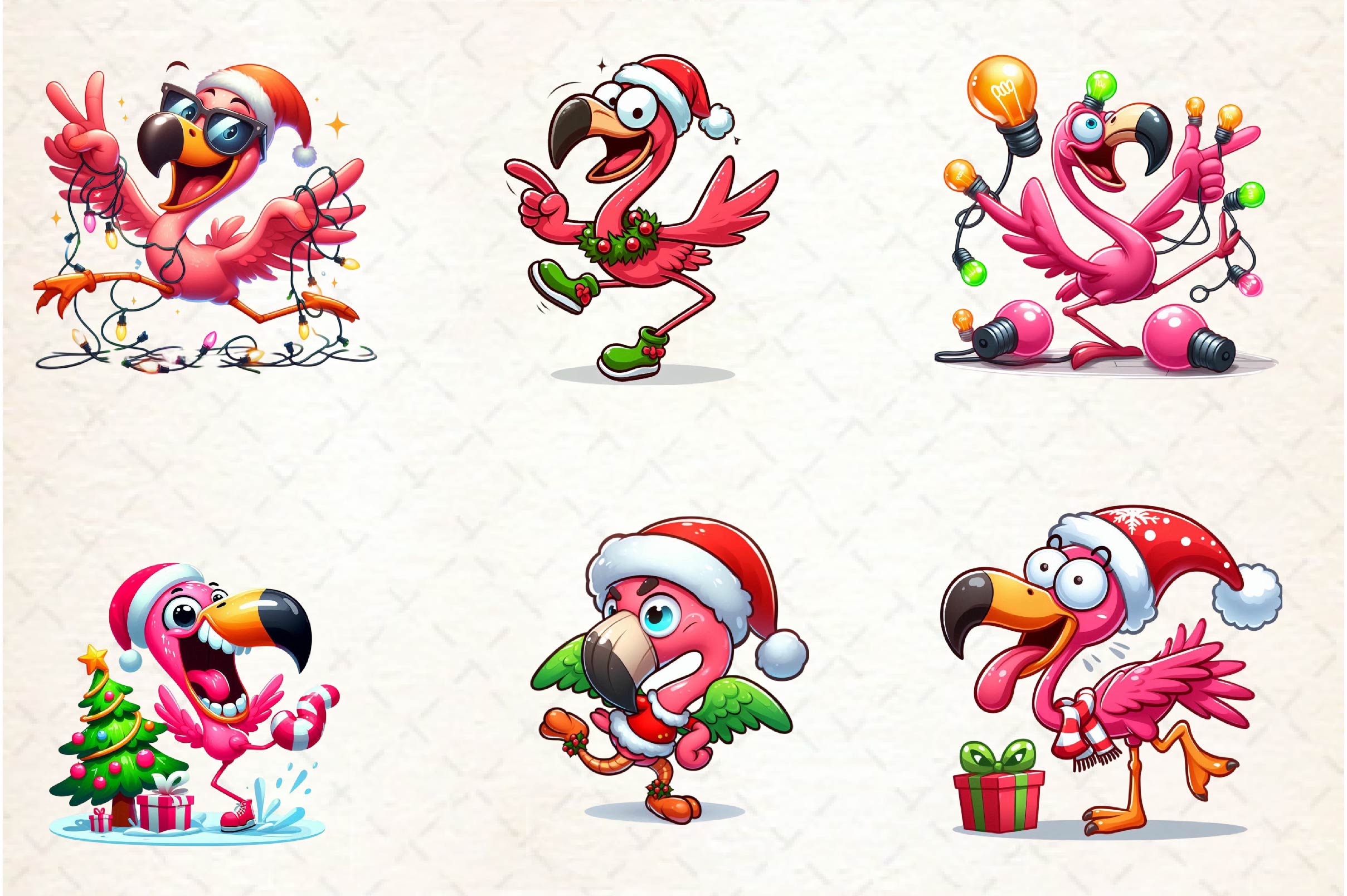 Christmas Funny Flamingo Clipart Bundle